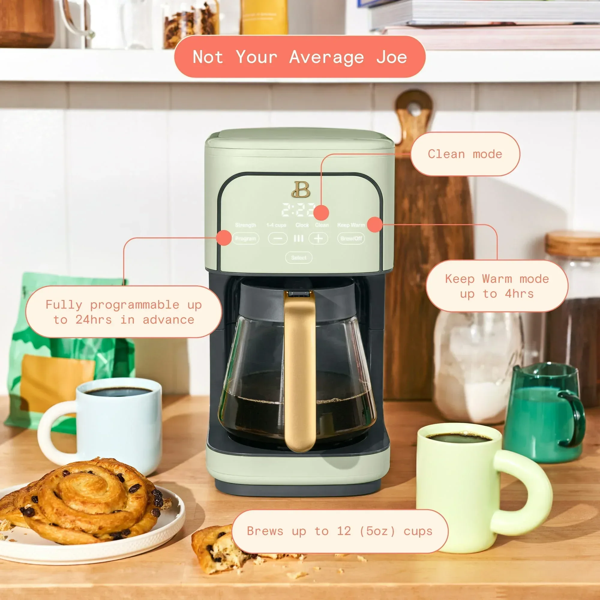 Beautiful 12 Cup Programmable Coffee Maker, White Icing by Drew Barrymore - Image 38