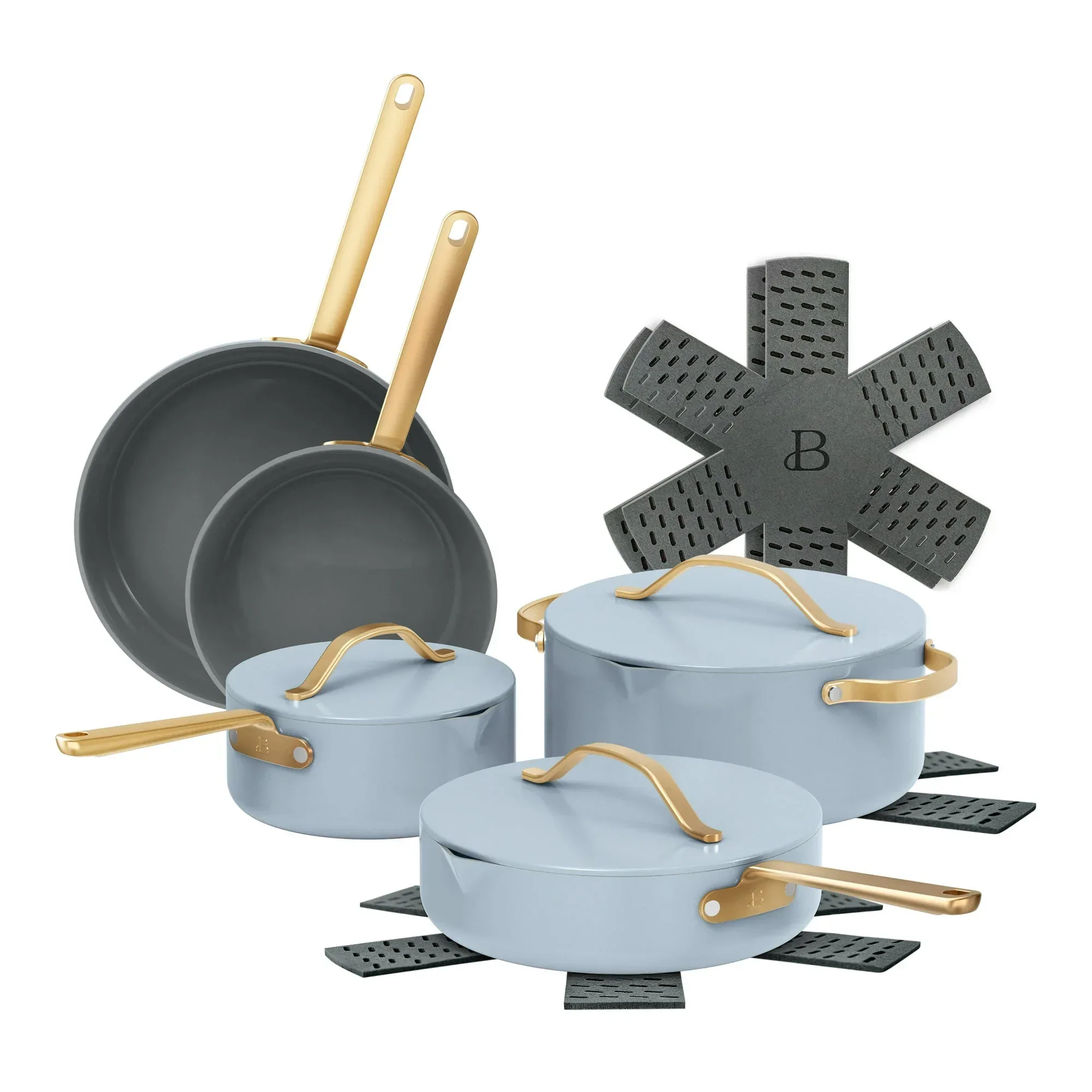 Beautiful 12-Piece Ceramic Nonstick Cookware Set, Pots and Pans with Strainer Lids, Buttercream by Drew Barrymore - Image 16