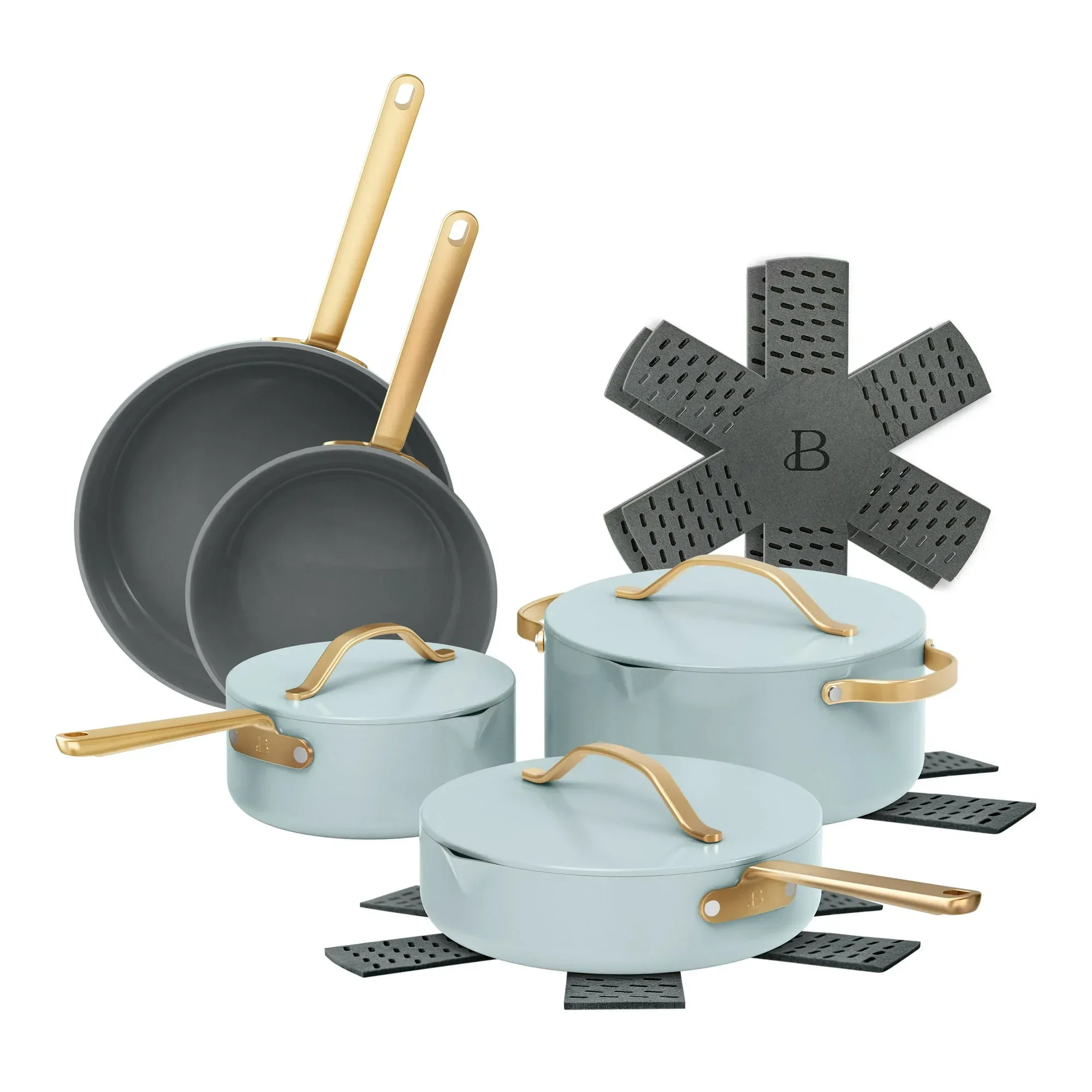 Beautiful 12-Piece Ceramic Nonstick Cookware Set, Pots and Pans with Strainer Lids, Buttercream by Drew Barrymore - Image 17