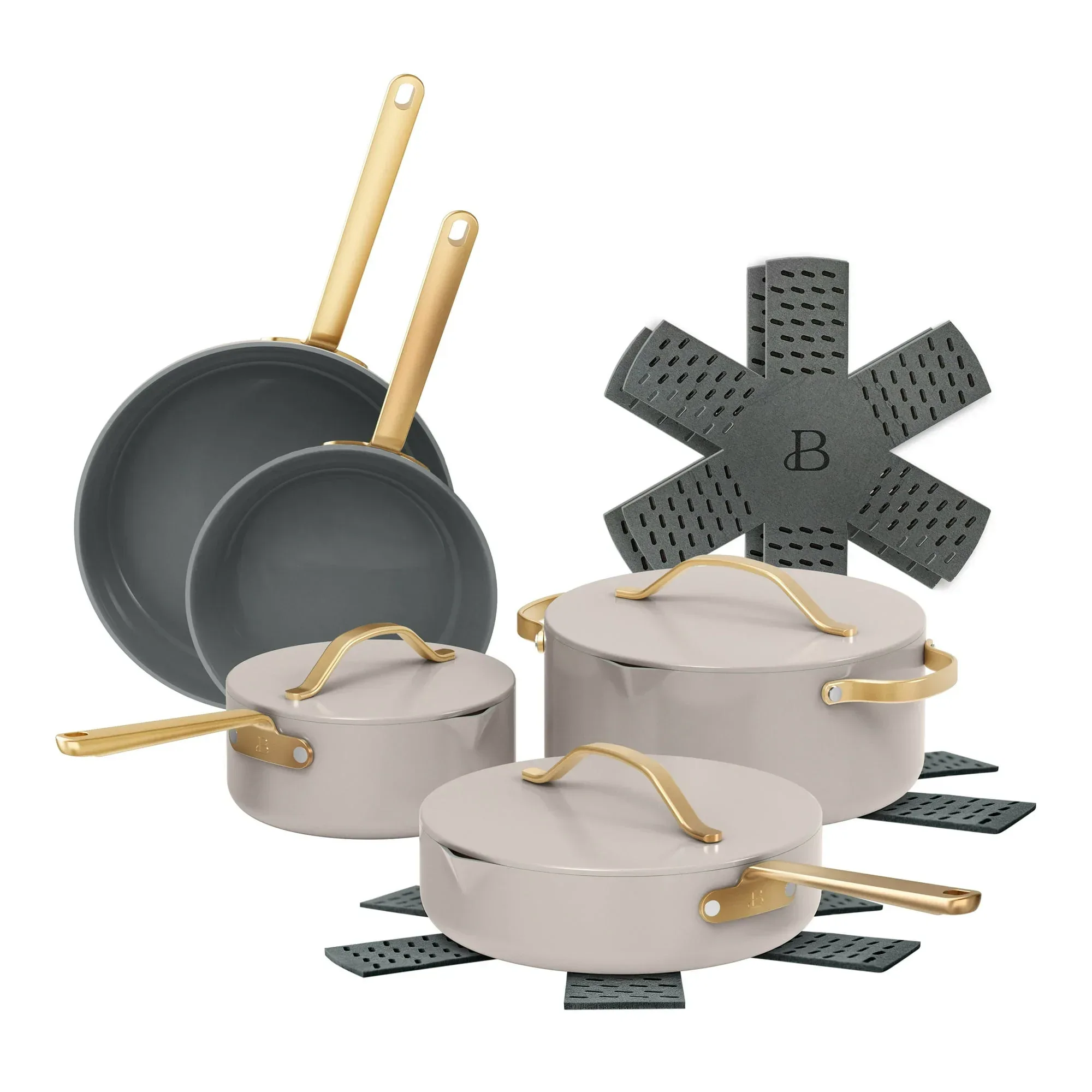 Beautiful 12-Piece Ceramic Nonstick Cookware Set, Pots and Pans with Strainer Lids, Buttercream by Drew Barrymore - Image 20