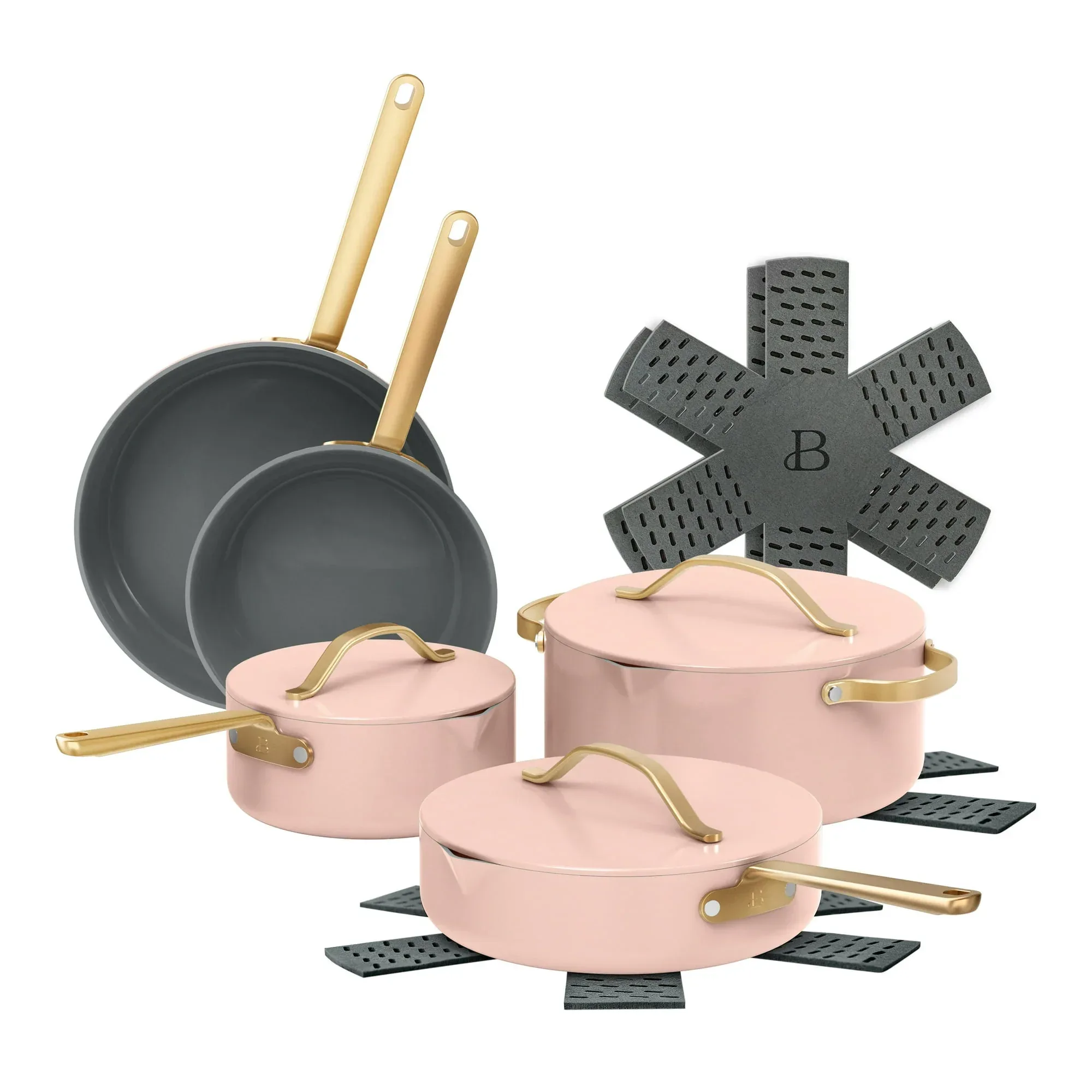 Beautiful 12-Piece Ceramic Nonstick Cookware Set, Pots and Pans with Strainer Lids, Buttercream by Drew Barrymore - Image 21