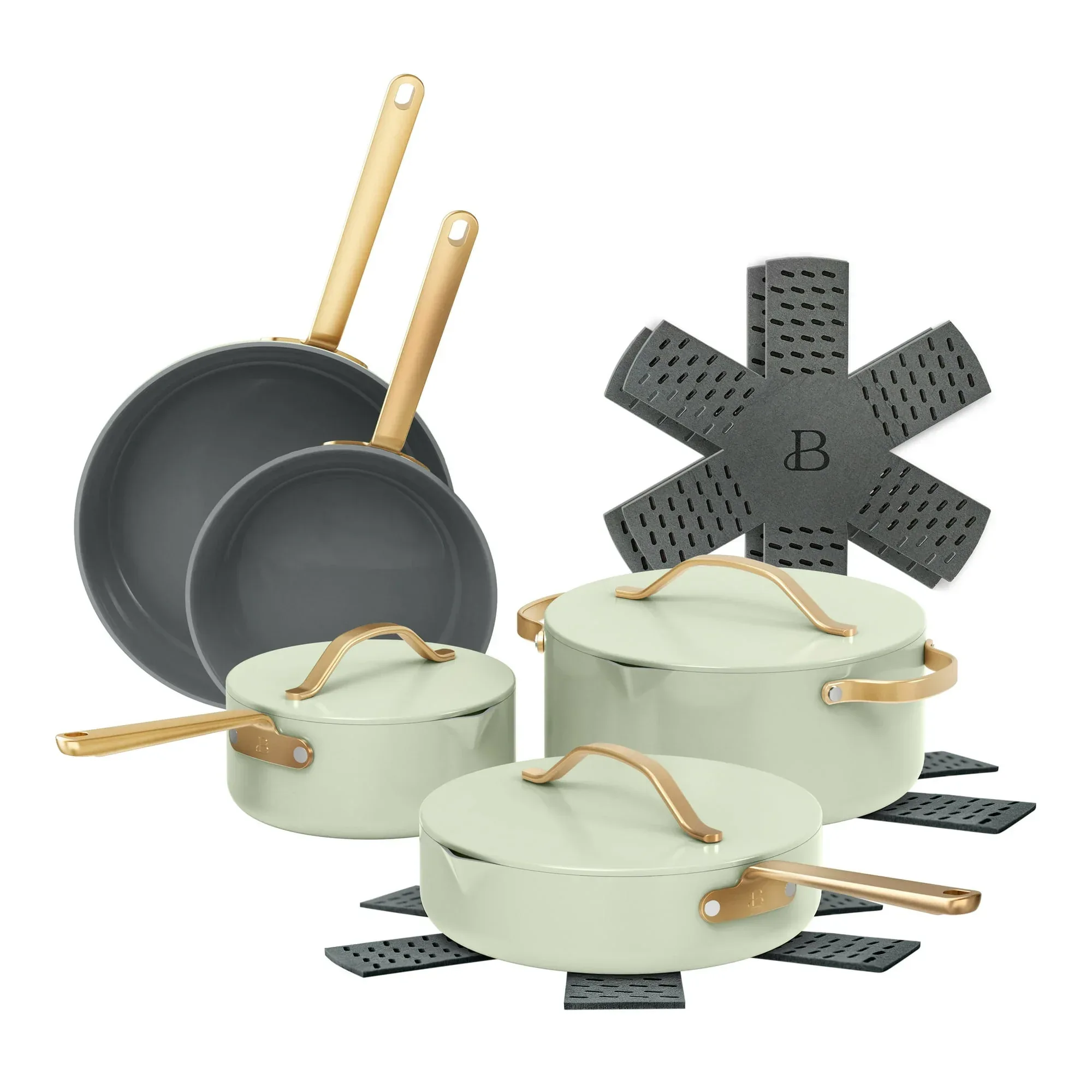 Beautiful 12-Piece Ceramic Nonstick Cookware Set, Pots and Pans with Strainer Lids, Buttercream by Drew Barrymore - Image 22