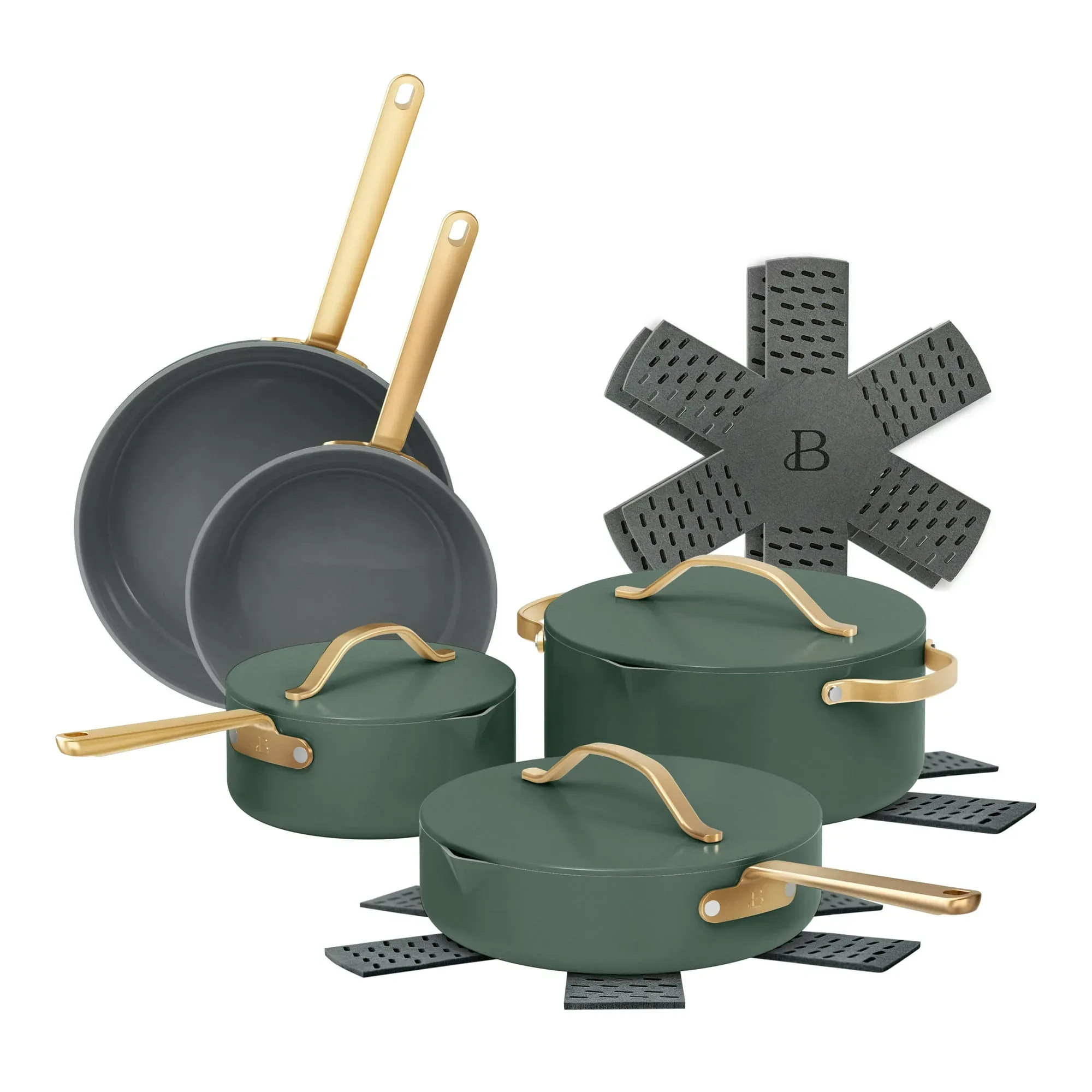 Beautiful 12-Piece Ceramic Nonstick Cookware Set, Pots and Pans with Strainer Lids, Buttercream by Drew Barrymore - Image 23