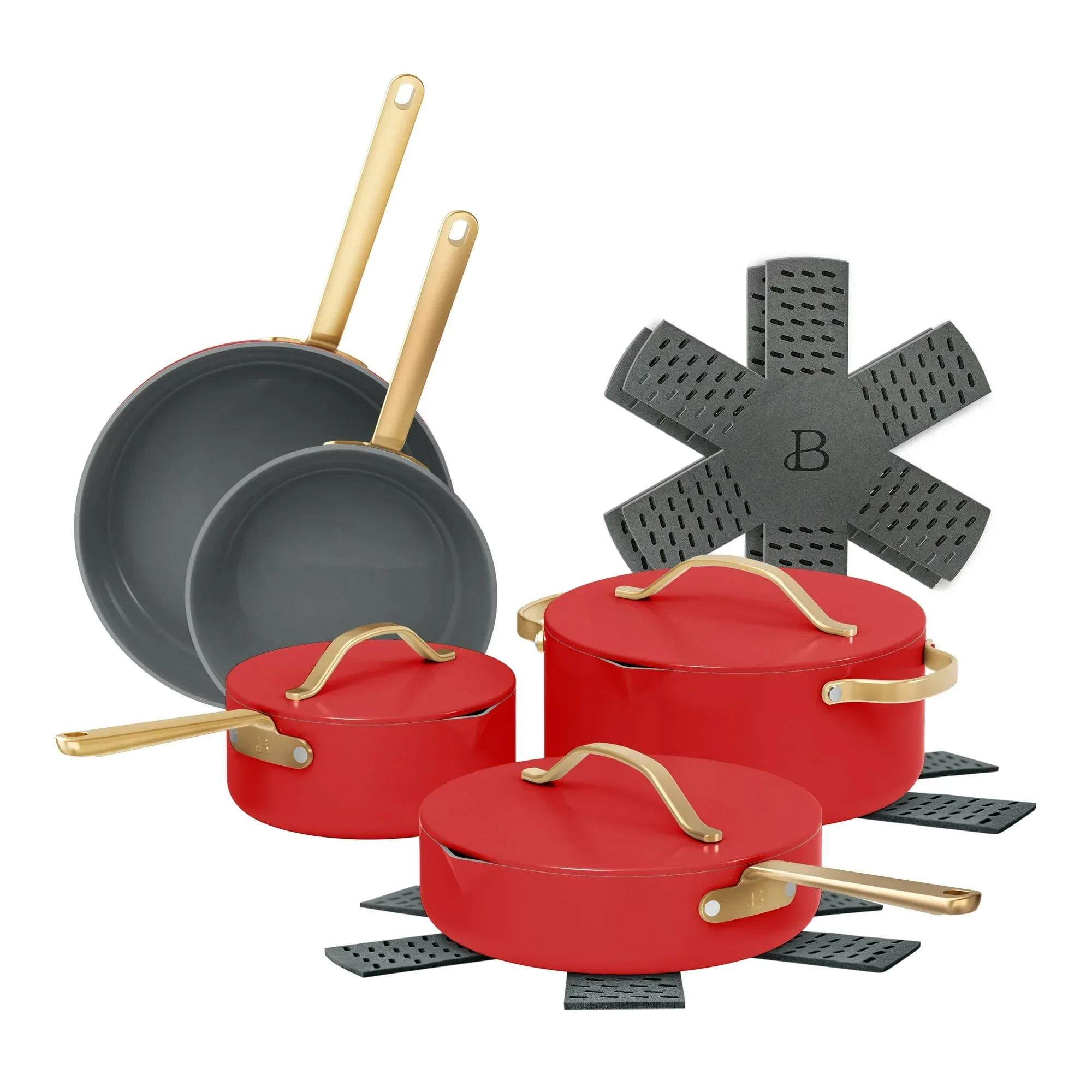Beautiful 12-Piece Ceramic Nonstick Cookware Set, Pots and Pans with Strainer Lids, Buttercream by Drew Barrymore - Image 24