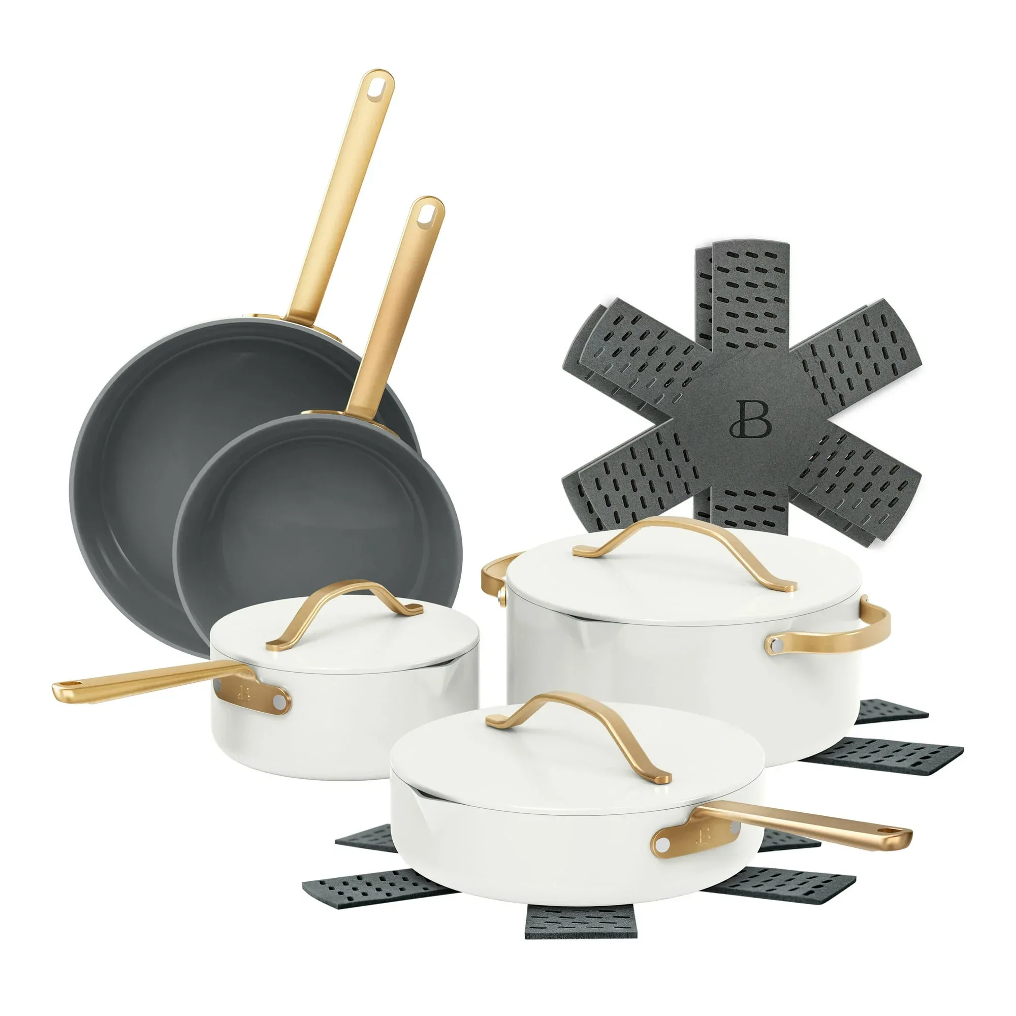 Beautiful 12-Piece Ceramic Nonstick Cookware Set, Pots and Pans with Strainer Lids, Buttercream by Drew Barrymore - Image 25