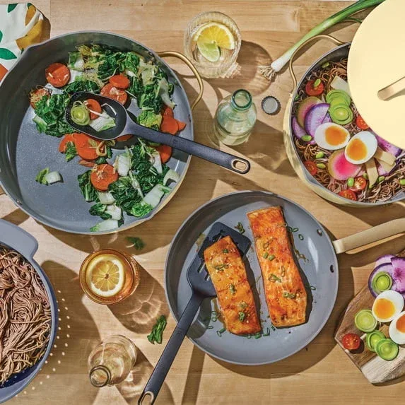 Beautiful 12-Piece Ceramic Nonstick Cookware Set, Pots and Pans with Strainer Lids, Buttercream by Drew Barrymore - Image 8