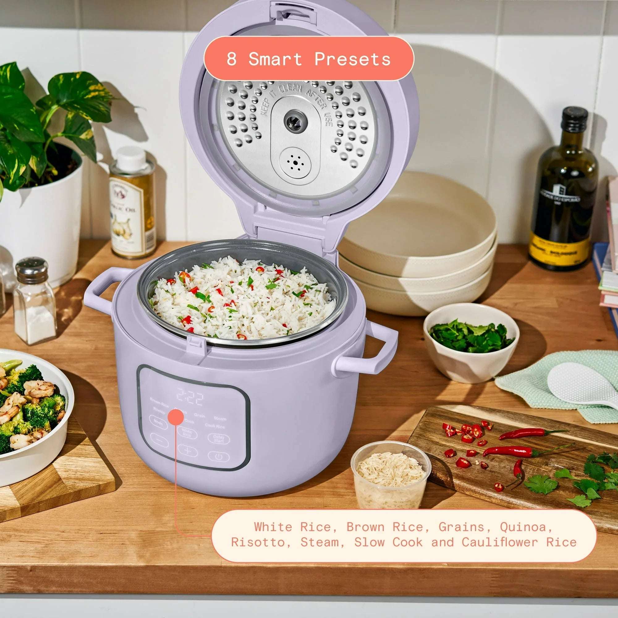 Beautiful 14-Cup Cooked, 6-Cups Uncooked Electric Rice and Grain Cooker, EverGood™ Ceramic Nonstick Coating, by Drew Barrymore - Image 5