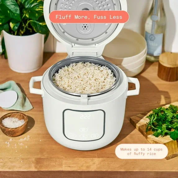 Beautiful 14-Cup Cooked, 6-Cups Uncooked Electric Rice and Grain Cooker, EverGood™ Ceramic Nonstick Coating, White Icing by Drew Barrymore - Image 6