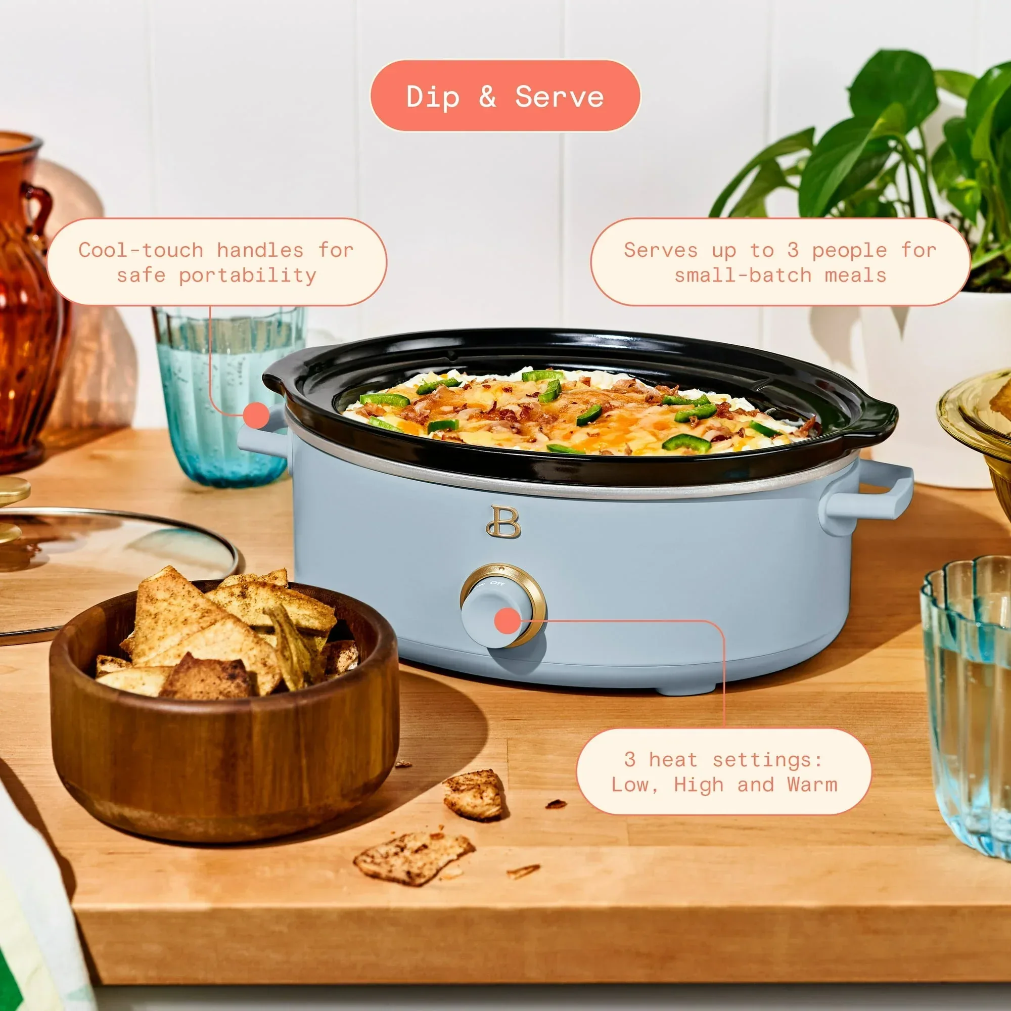 Beautiful 2.5 Qt Dip and Serve Manual Slow Cooker, by Drew Barrymore - Image 2