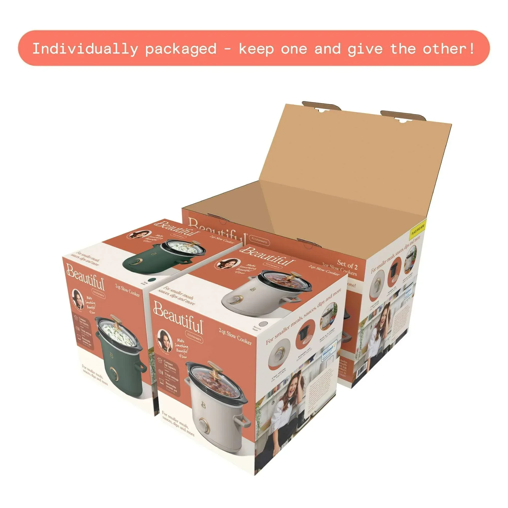 Beautiful 2 Qt Manual Slow Cooker, 2-Pack, Thyme Green + Porcini Taupe by Drew Barrymore - Image 14