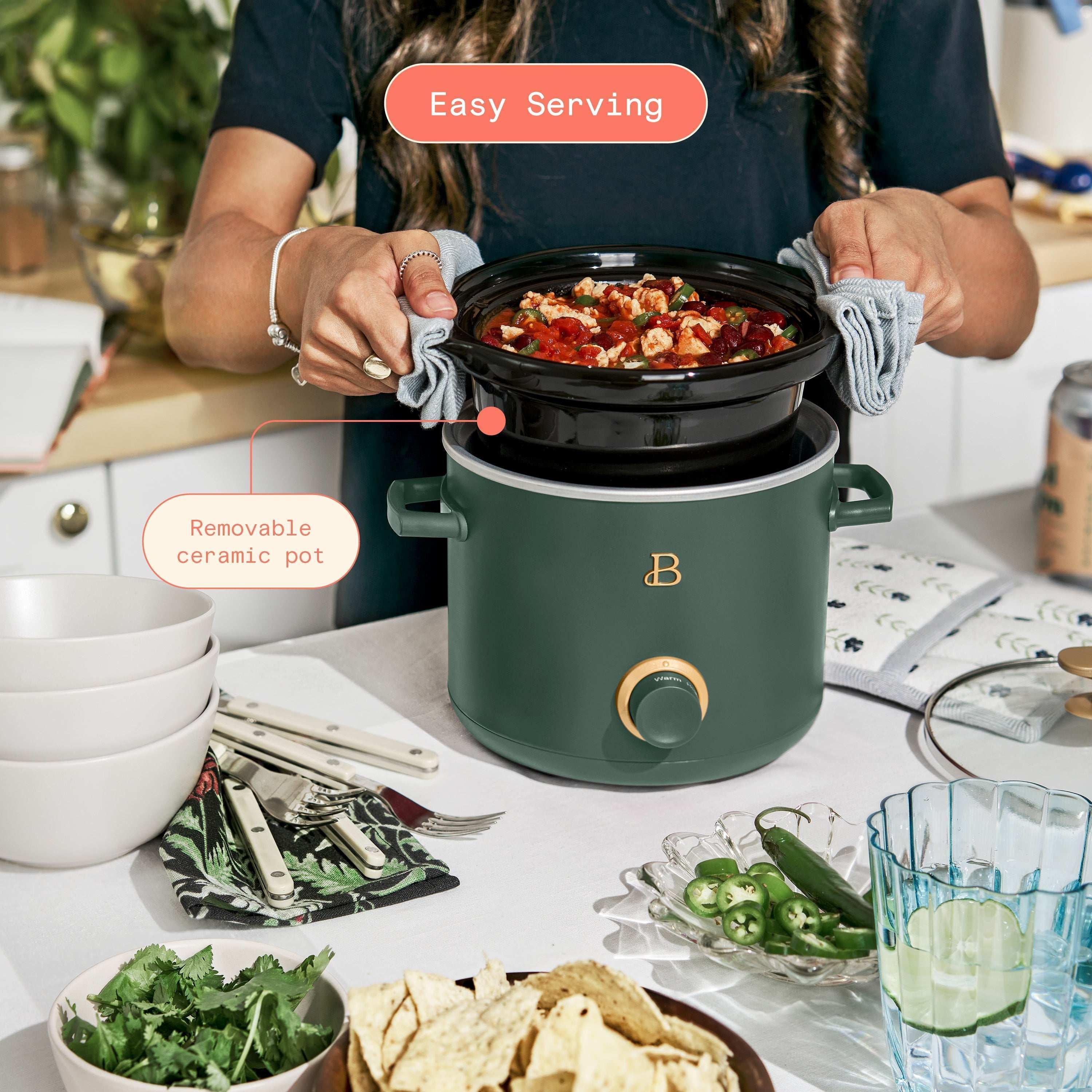 Beautiful 2 Qt Manual Slow Cooker, 2-Pack, Thyme Green + Porcini Taupe by Drew Barrymore - Image 5