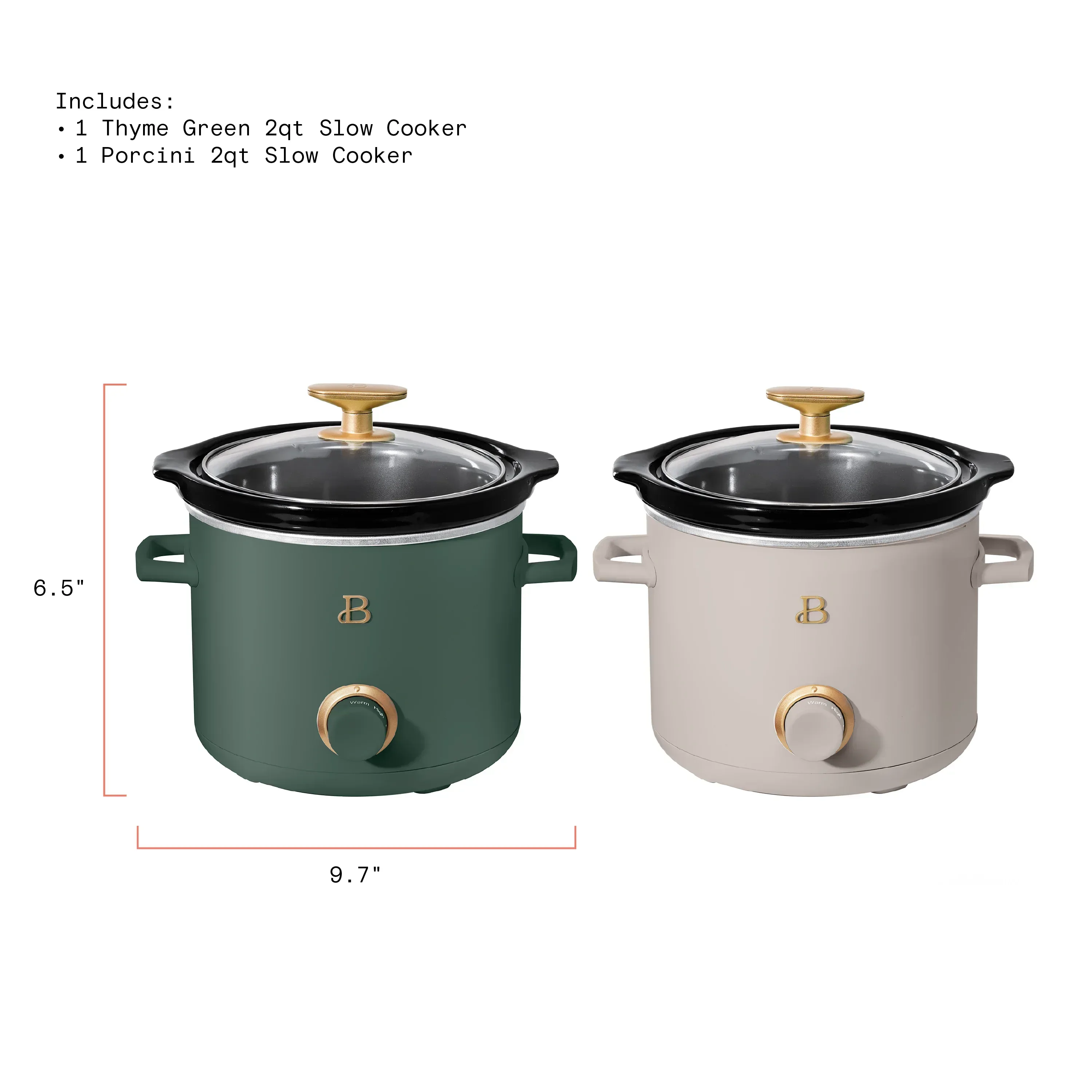 Beautiful 2 Qt Manual Slow Cooker, 2-Pack, Thyme Green + Porcini Taupe by Drew Barrymore - Image 8