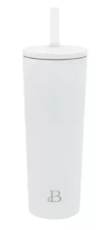 Beautiful 24oz No Drippy Sippy Stainless Steel Tumbler With Straw, White