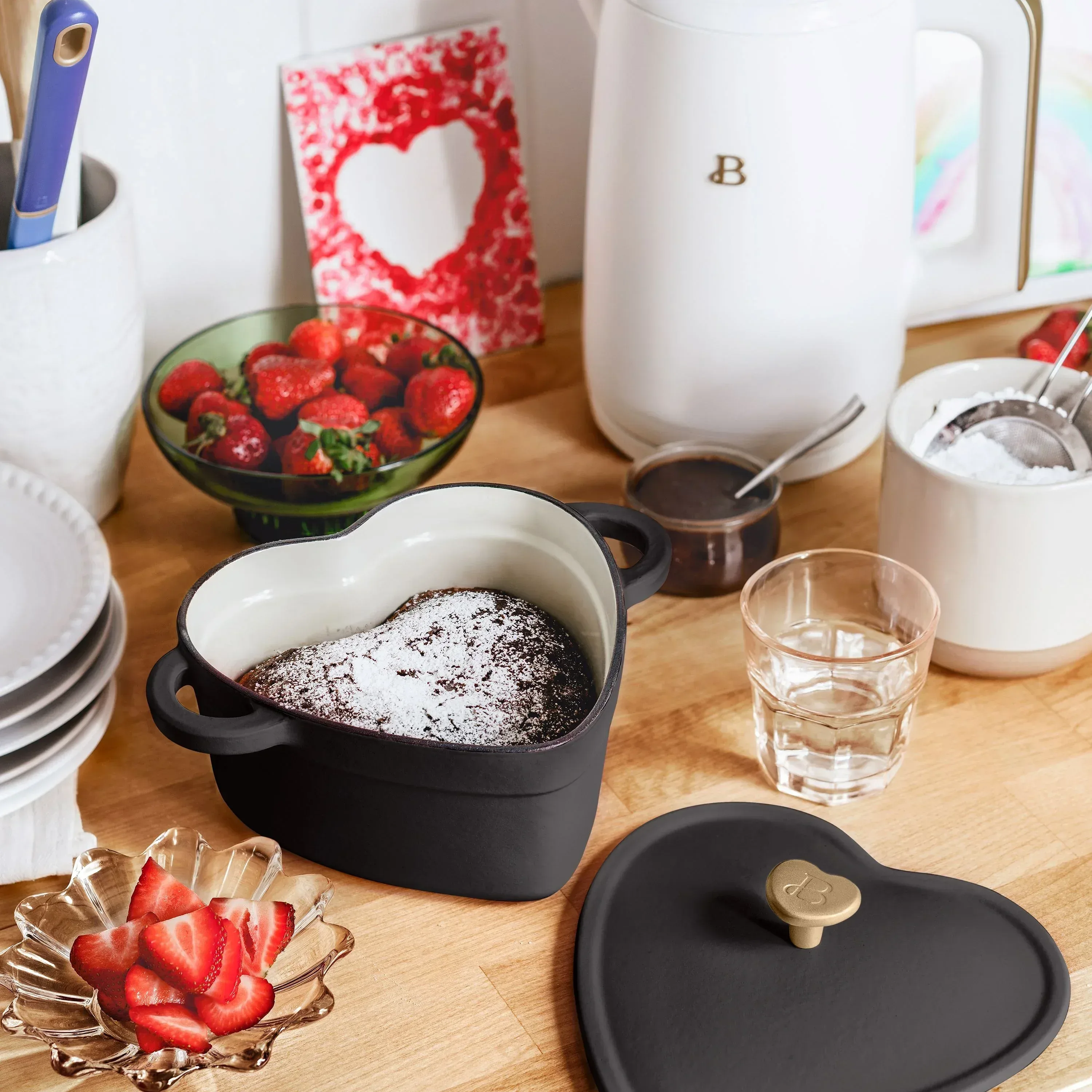 Beautiful 2QT Cast Iron Heart Dutch Oven, Black Sesame by Drew Barrymore - Image 2