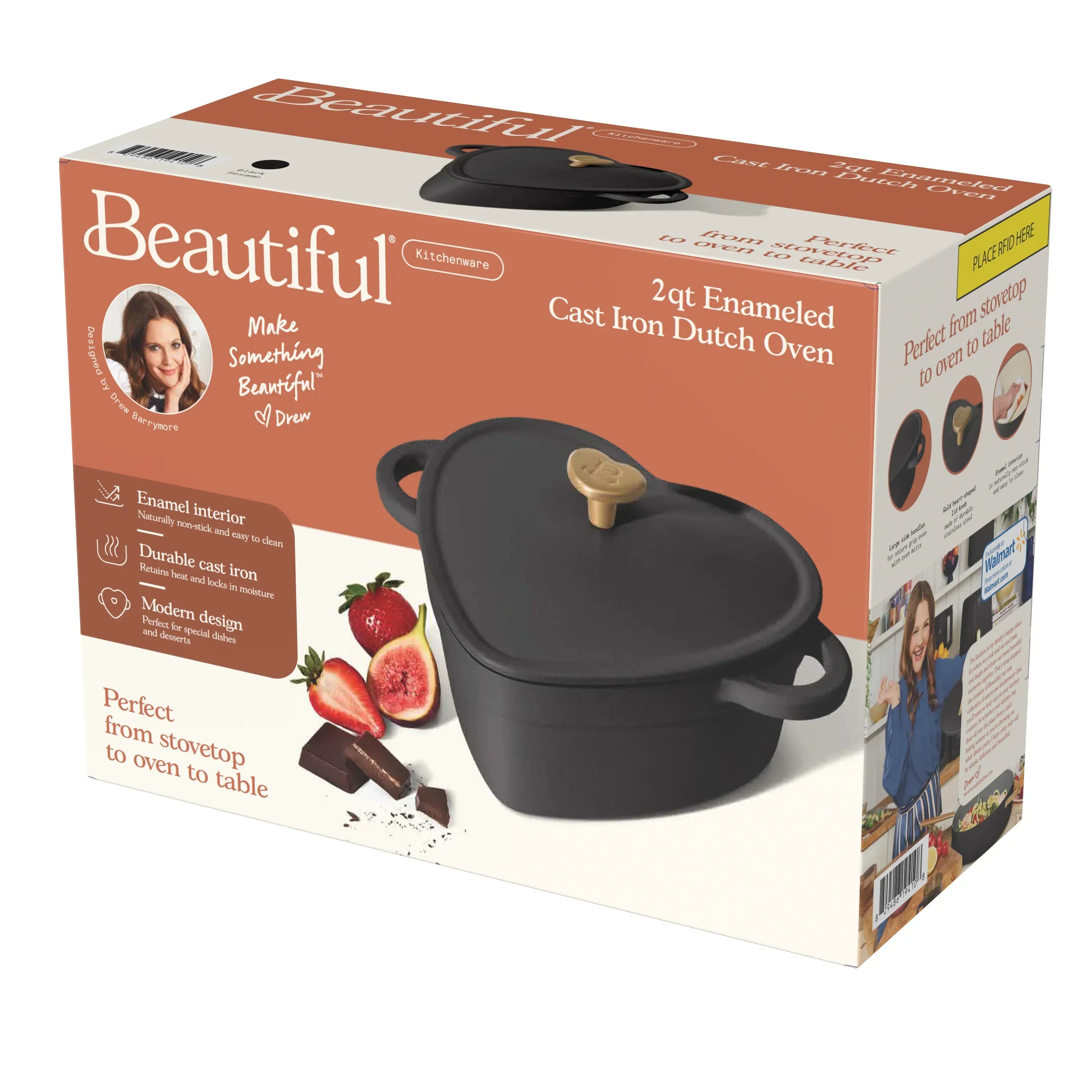 Beautiful 2QT Cast Iron Heart Dutch Oven, Black Sesame by Drew Barrymore - Image 9