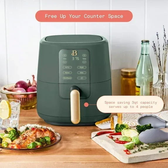 Beautiful 3 Qt Air Fryer with TurboCrisp Technology, EverGood Ceramic Nonstick Coating, Thyme Green by Drew Barrymore - Image 6