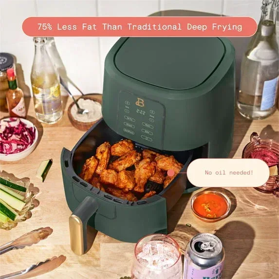 Beautiful 3 Qt Air Fryer with TurboCrisp Technology, EverGood Ceramic Nonstick Coating, Thyme Green by Drew Barrymore - Image 7