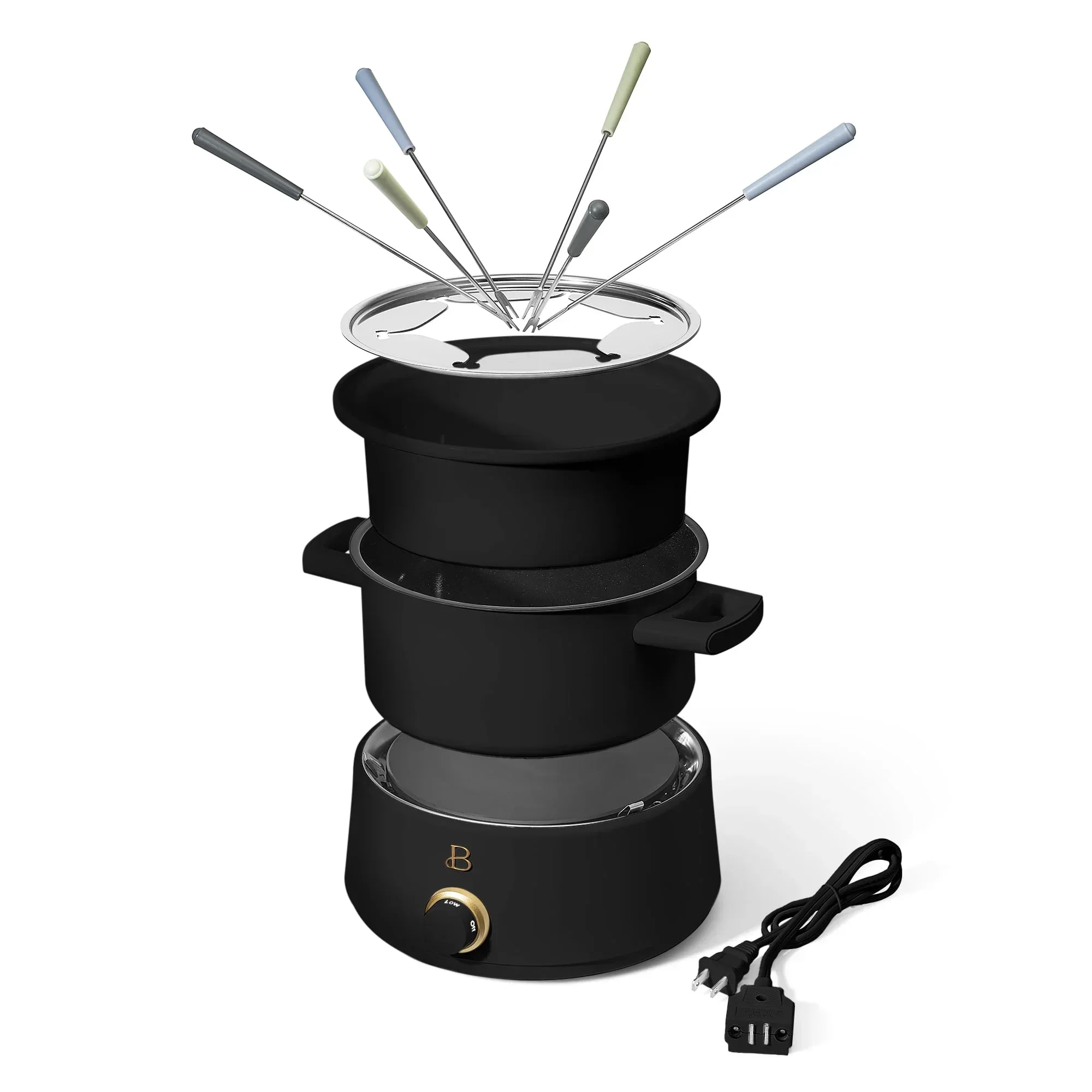 Beautiful 3 Qt Electric Fondue Set with Bonus 2 qt Ceramic Pot, Black Sesame by Drew Barrymore - Image 2