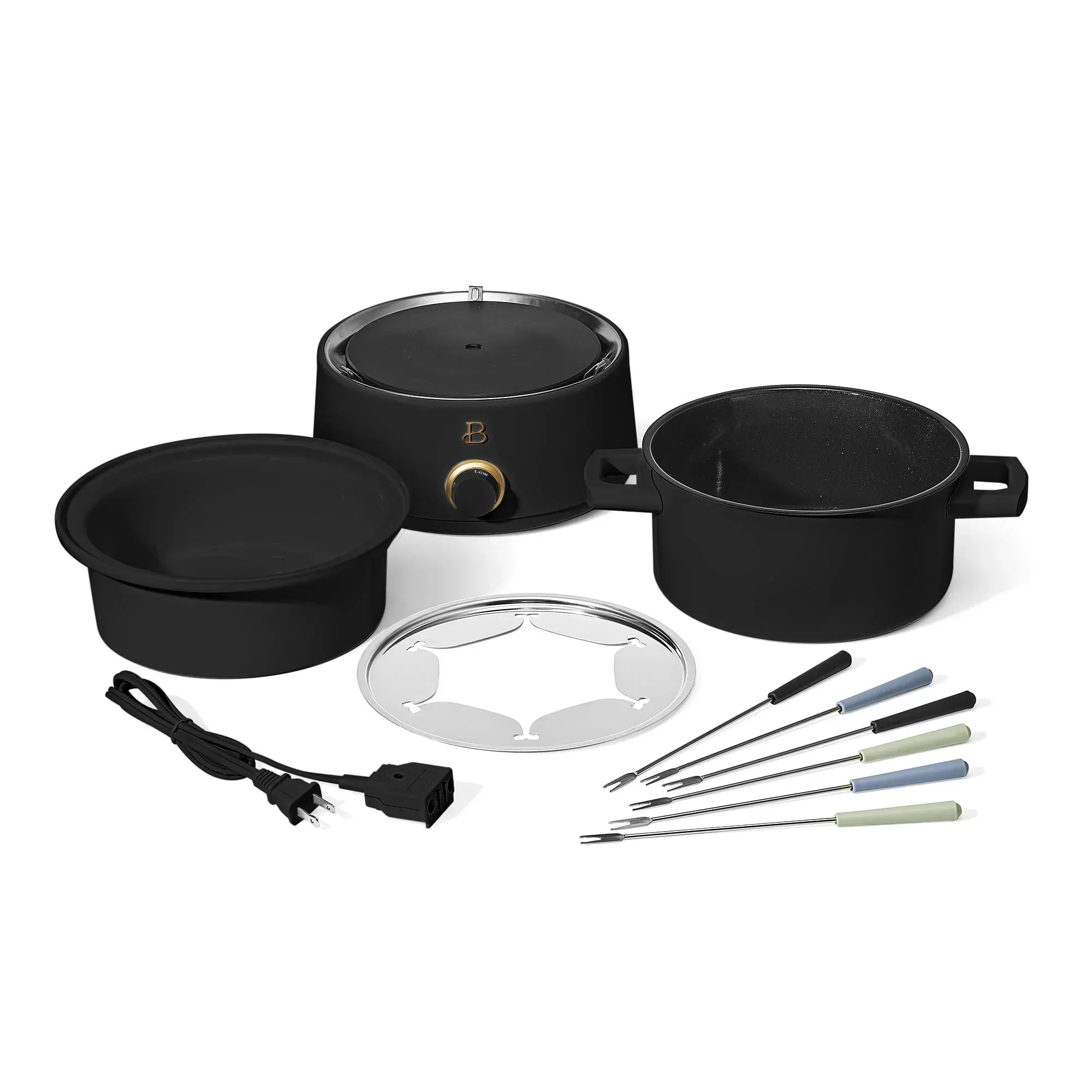 Beautiful 3 Qt Electric Fondue Set with Bonus 2 qt Ceramic Pot, Black Sesame by Drew Barrymore - Image 4