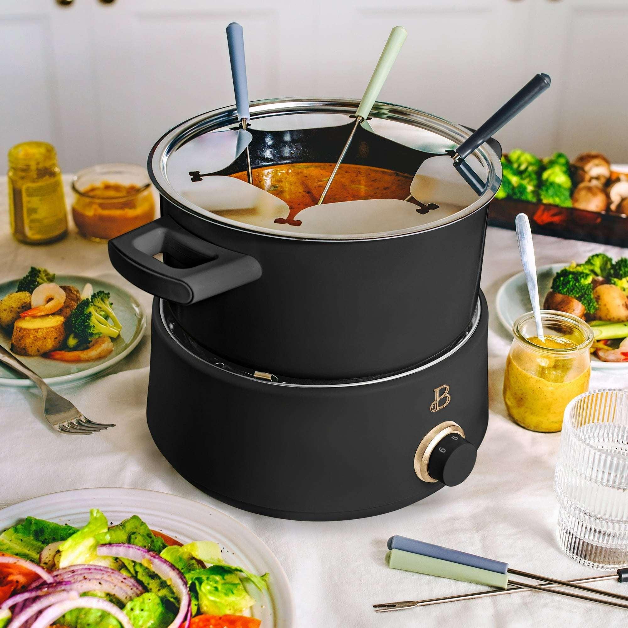 Beautiful 3 Qt Electric Fondue Set with Bonus 2 qt Ceramic Pot, Black Sesame by Drew Barrymore - Image 7