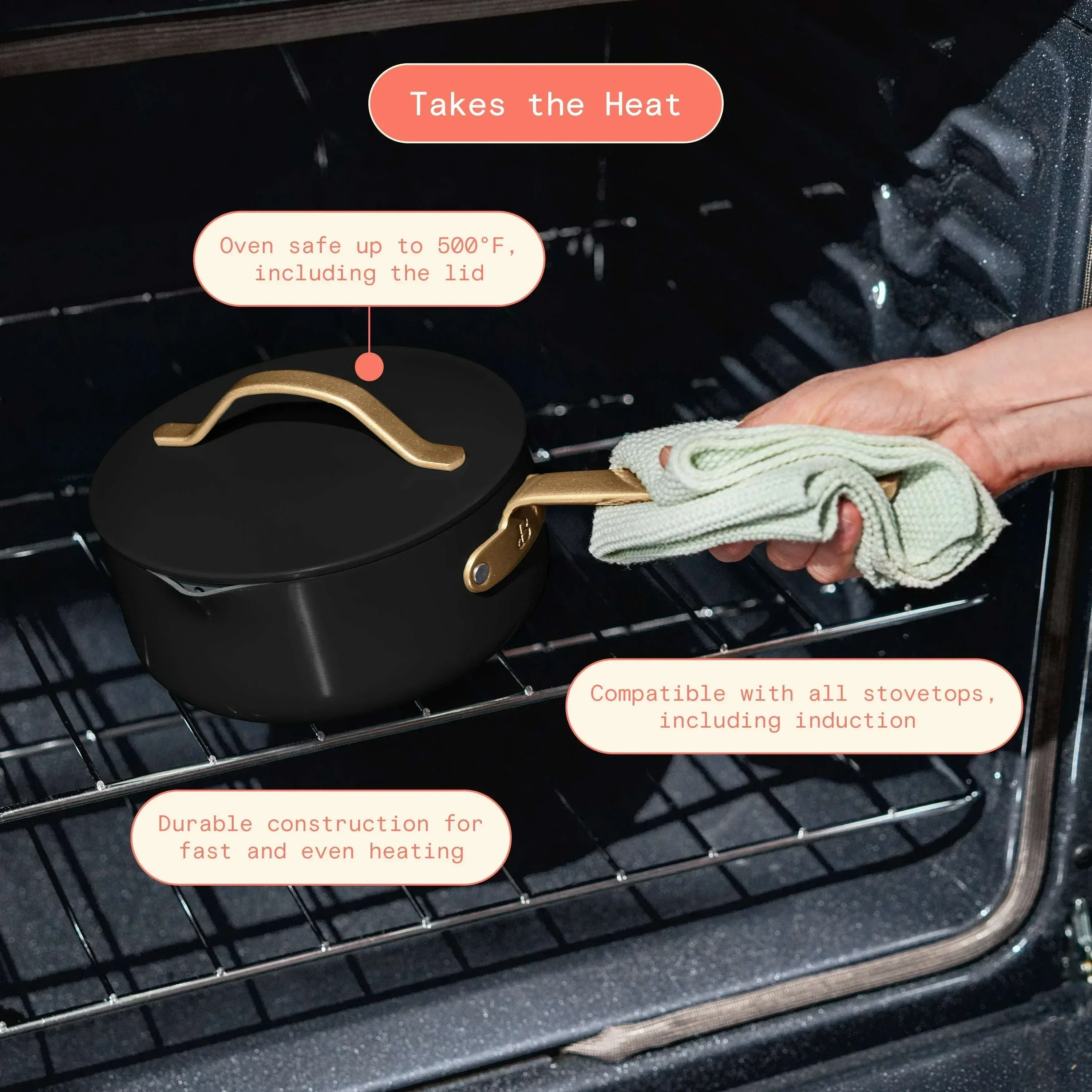 Beautiful 3 Quart Ceramic Non-Stick Covered Sauce Pan with Strainer Lid, Black Sesame by Drew Barrymore - Image 3