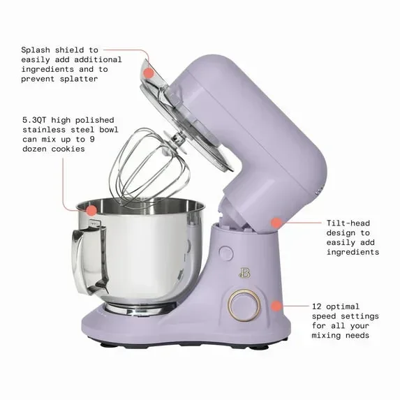 Beautiful 5.3 Qt Stand Mixer, Black Sesame with Flat Beater, Dough Hook, Balloon Whisk - Image 21