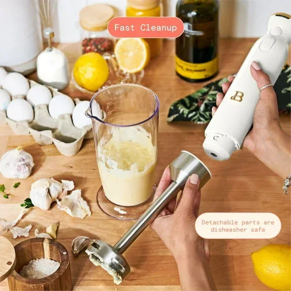 Beautiful Cordless Immersion Blender with Chopper, Whisk & Measuring Cup, White Icing by Drew Barrymore - Image 8