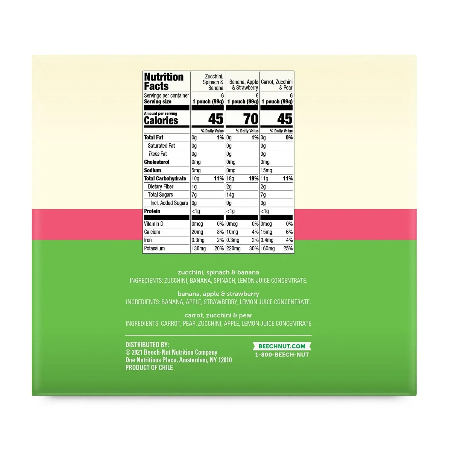Beech-Nut Veggies and Fruities Stage 2 Baby Food Pouch, Variety Pack, 3.5 oz., 18 ct. - Image 2