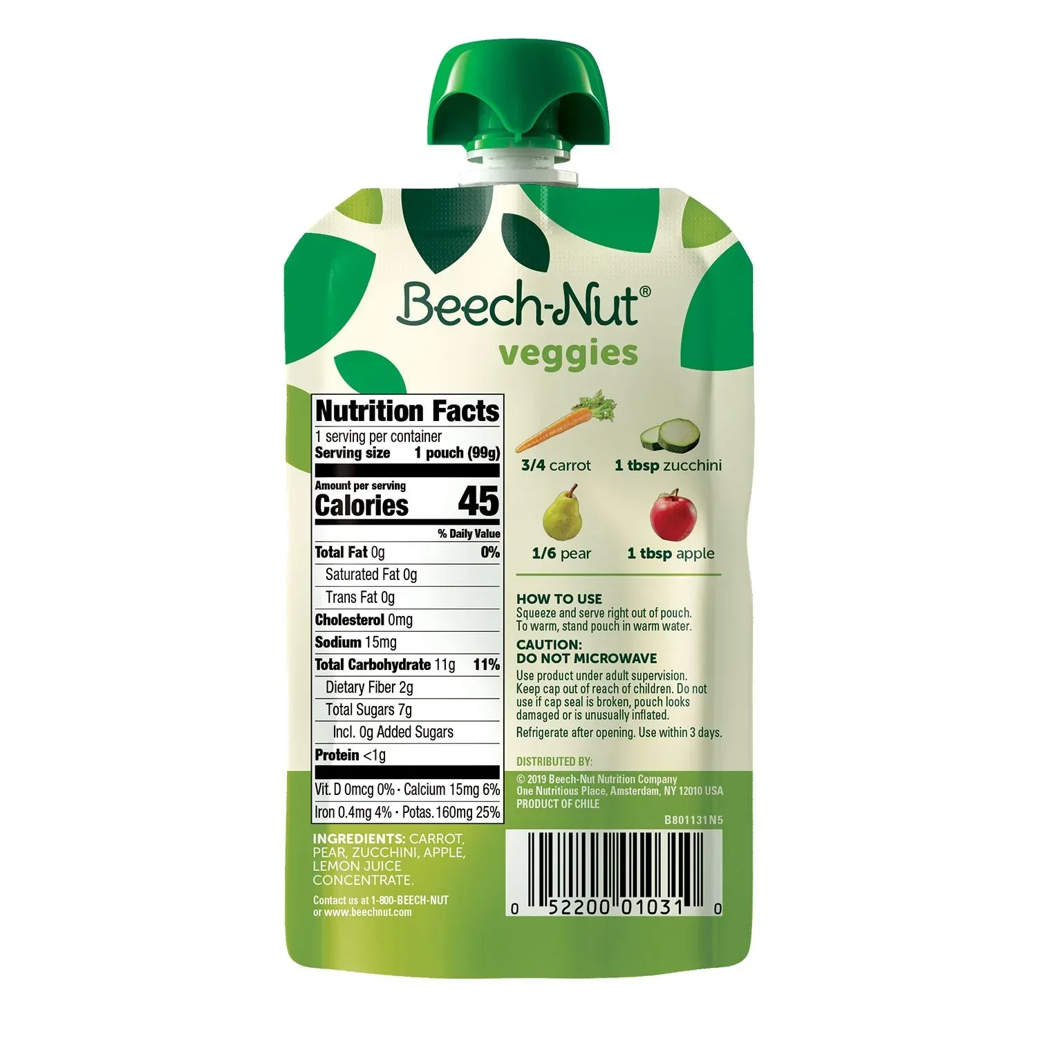 Beech-Nut Veggies and Fruities Stage 2 Baby Food Pouch, Variety Pack, 3.5 oz., 18 ct. - Image 7
