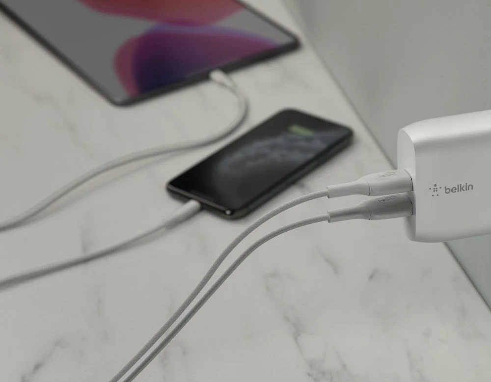 Belkin 24W Dual Port USB Wall Charger - USB C Cable Included - iPhone Charger Fast Charging - Silver - Image 2