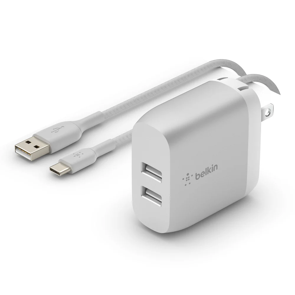 Belkin 24W Dual Port USB Wall Charger - USB C Cable Included - iPhone Charger Fast Charging - Silver - Image 5