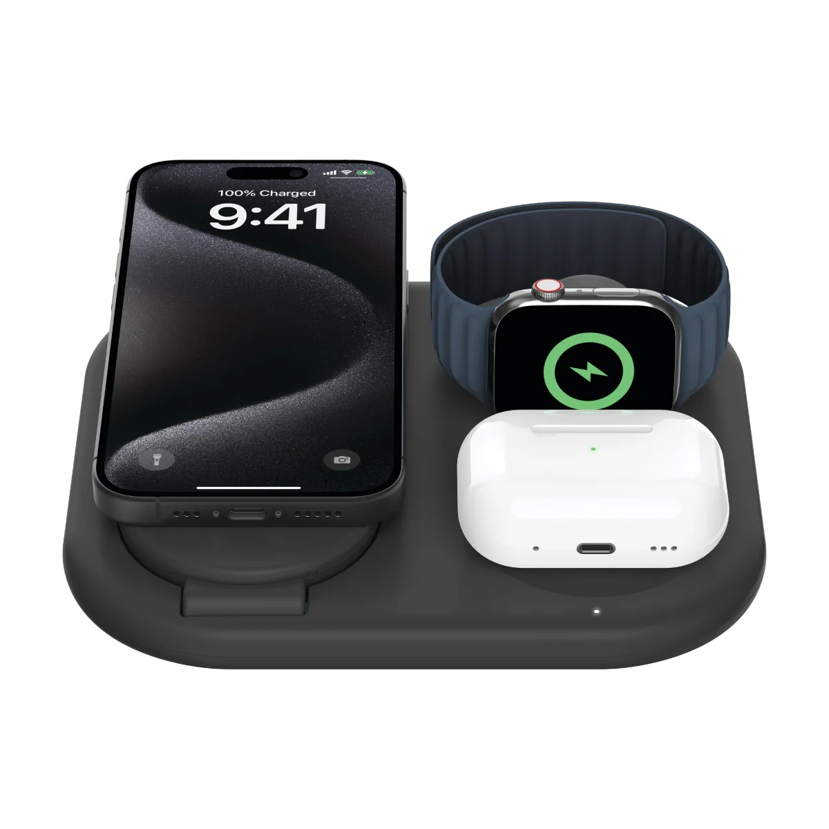 Belkin 3-in-1 MagSafe-Compatible Charger 15W, Foldable Qi2-Certified Wireless Charging Station - Black - Image 2