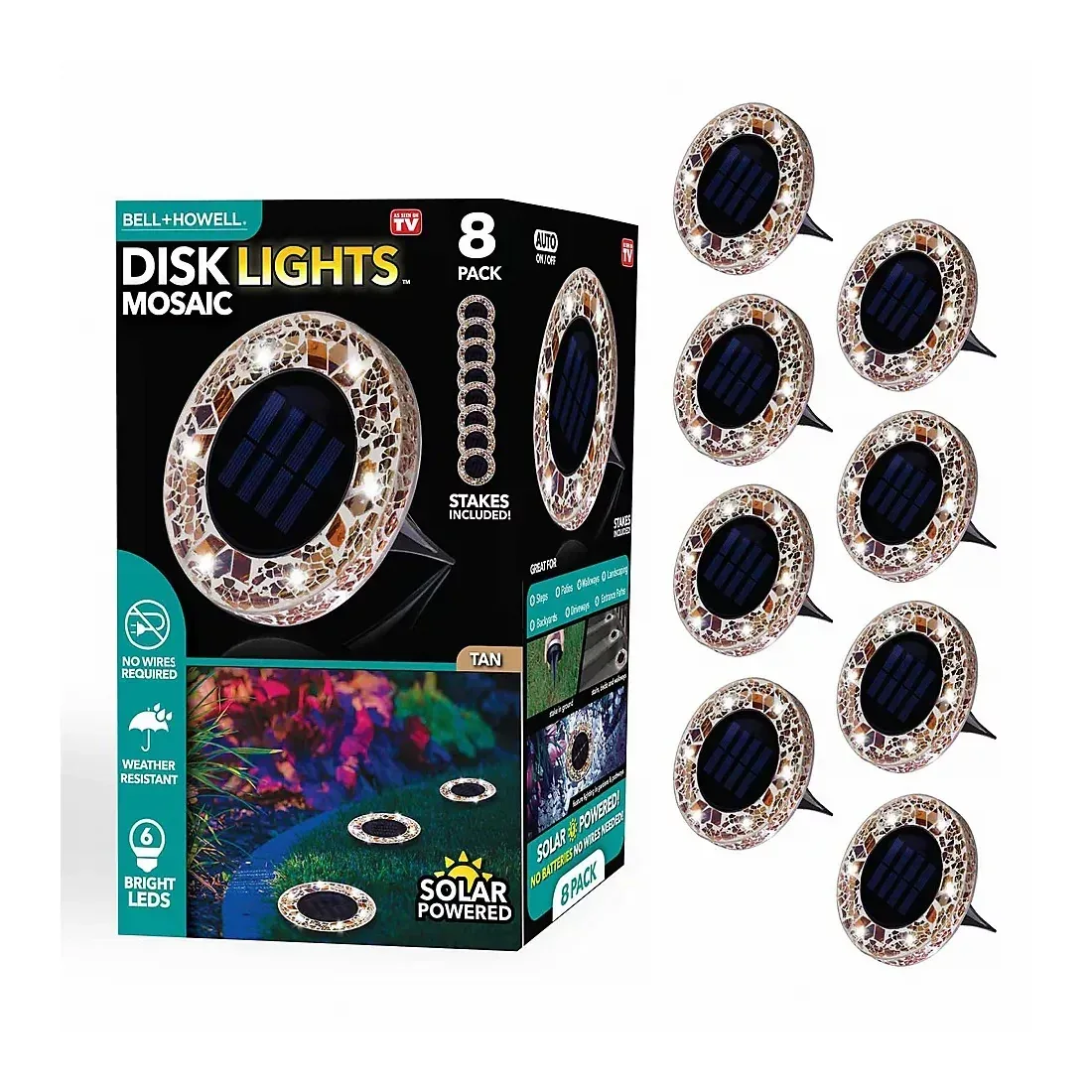 Bell + Howell Solar Mosaic Disk Lights Tan, 8 pk. - Image 2