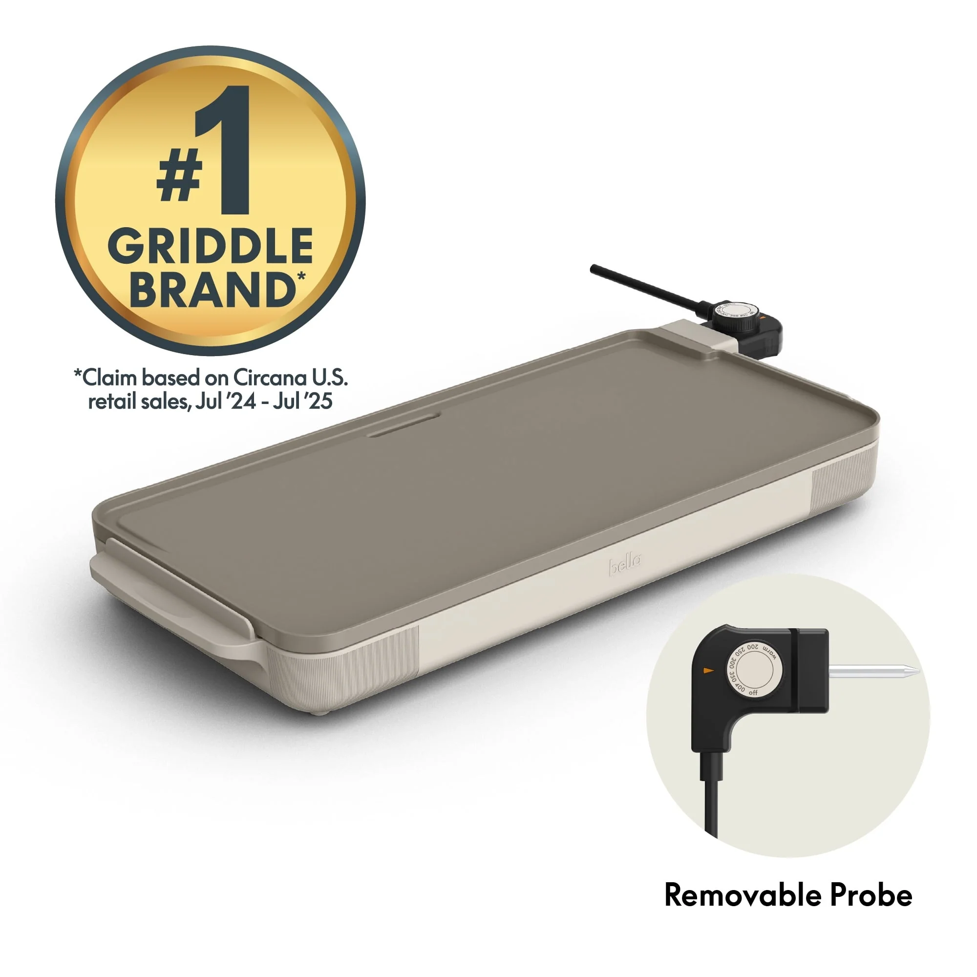bella 10" x 20" Electric Griddle with EverGood™ Ceramic Nonstick Coating, Removable Temperature Probe, Oatmilk