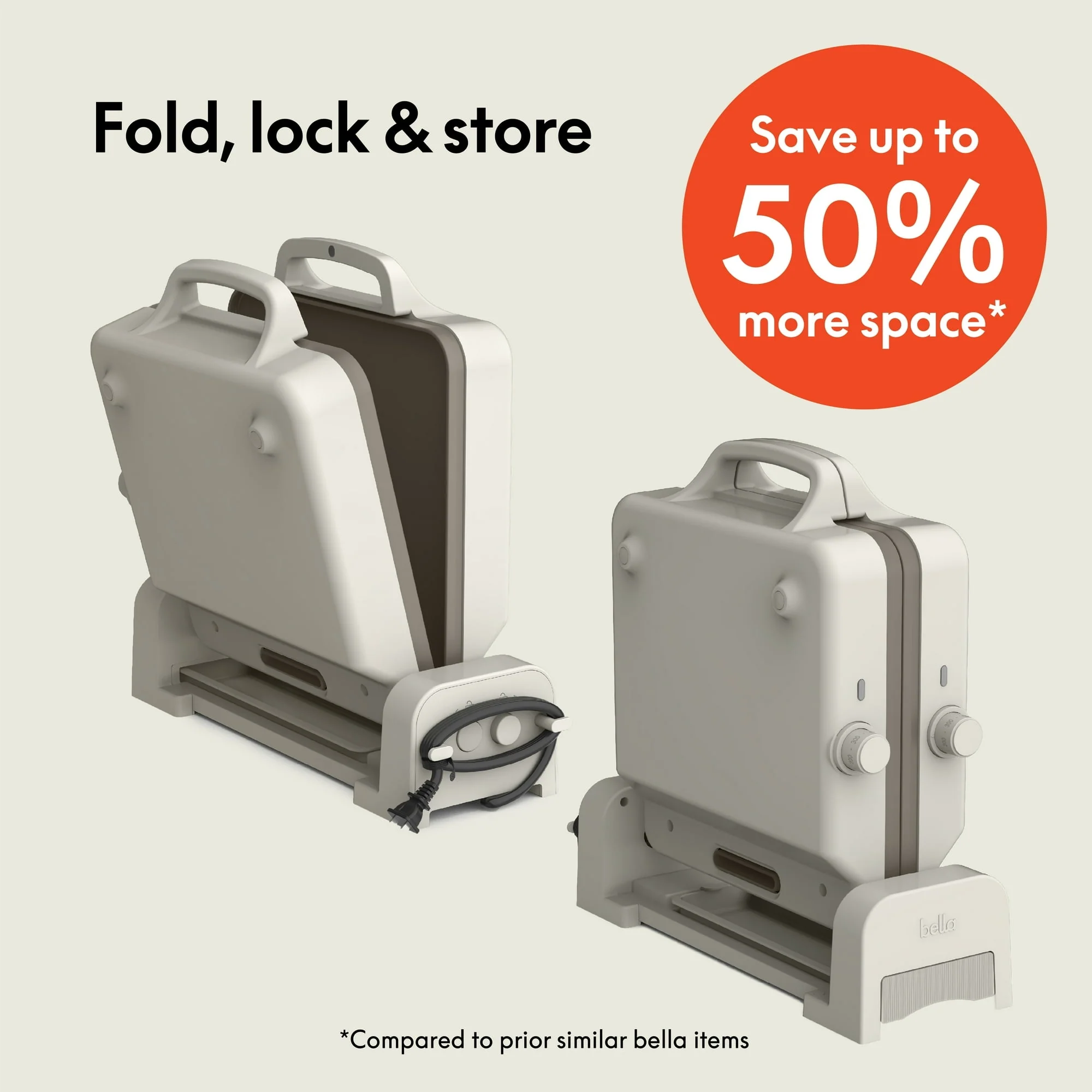 bella 10"x 20" Ceramic Fold-n-Store Dual Temp Griddle, EverGood™ Ceramic Nonstick Coating, Oatmilk - Image 3