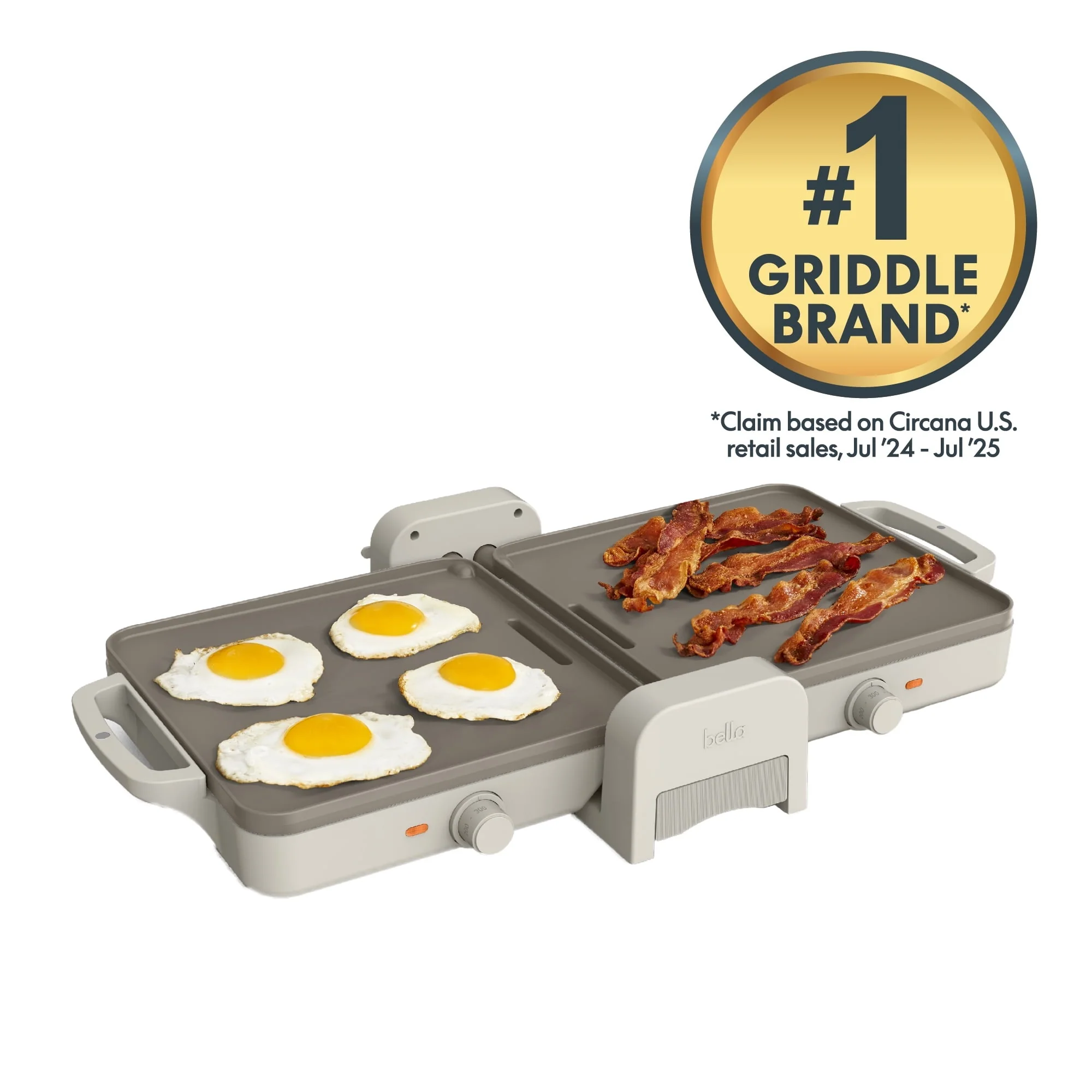 bella 10"x 20" Ceramic Fold-n-Store Dual Temp Griddle, EverGood™ Ceramic Nonstick Coating, Oatmilk - Image 6