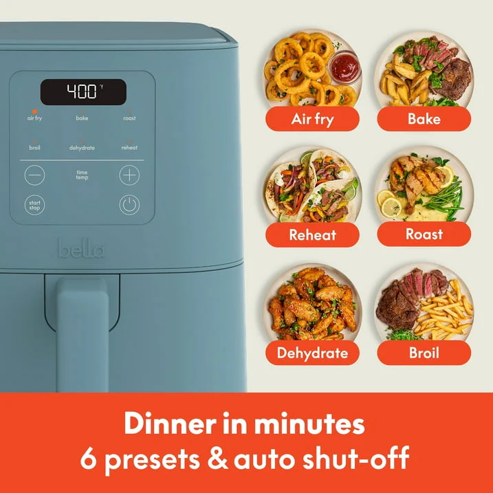 bella 4 Qt Slim Digital Air Fryer with EverGood™ Ceramic Nonstick Coating, 6 Preset Cooking Options, Surf - Image 2