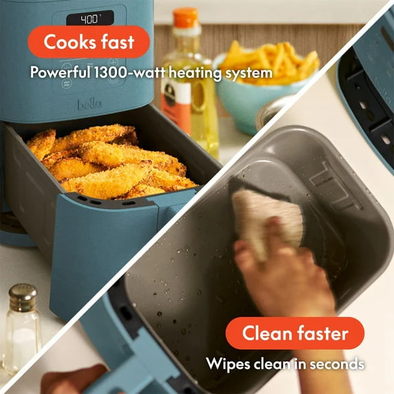 bella 4 Qt Slim Digital Air Fryer with EverGood™ Ceramic Nonstick Coating, 6 Preset Cooking Options, Surf - Image 7