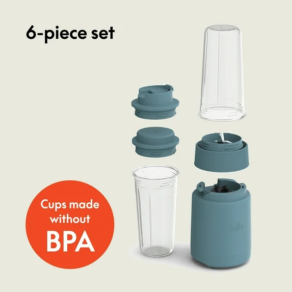 bella 6-Piece Portable Rocket Blender, Personal Smoothie Maker with Durable Stainless Steel Blades, Surf - Image 5