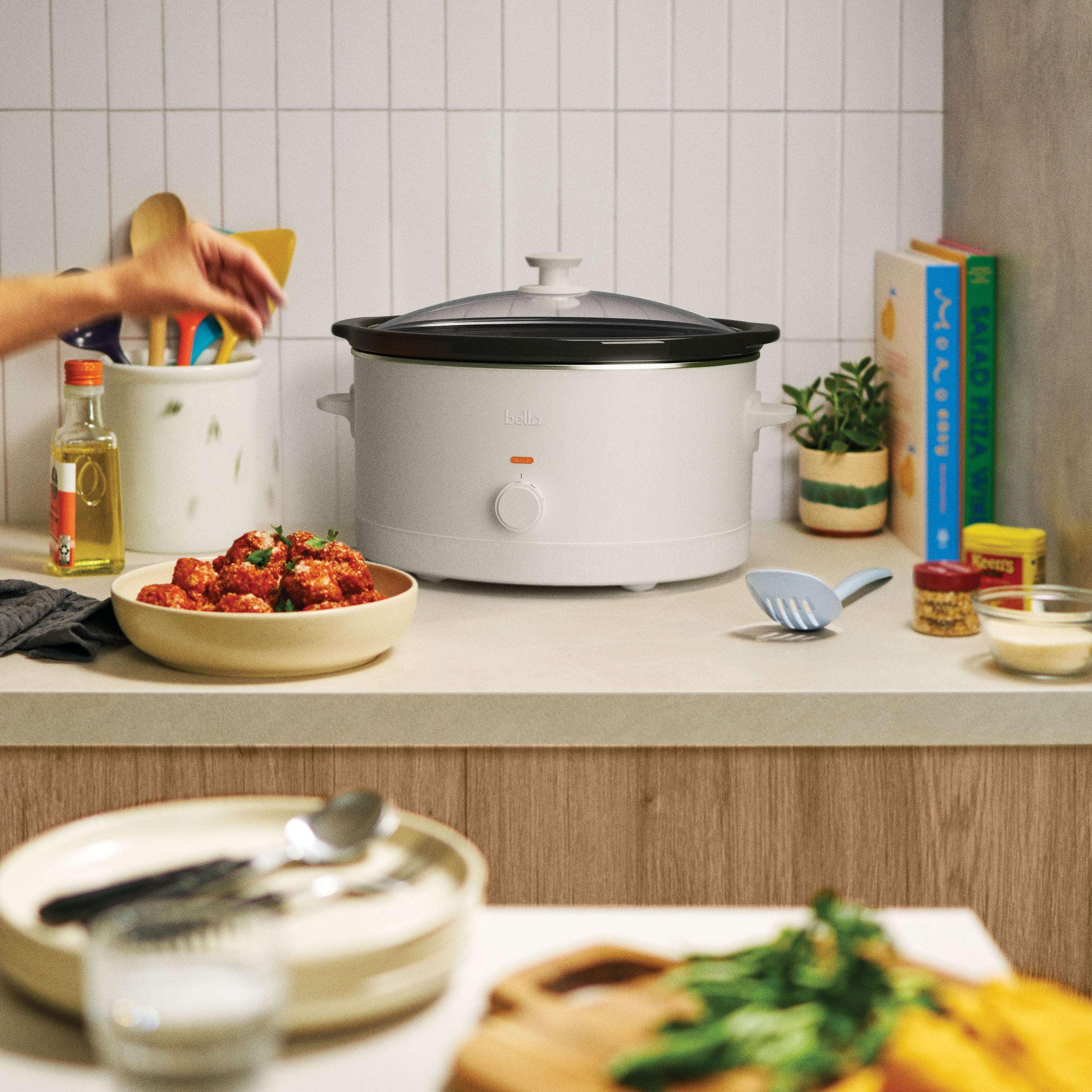 bella 6 Qt Manual Slow Cooker with 3 Temperature Settings, Ceramic Nonstick Coating, Dishwasher Safe Stoneware Pot & Tempered Glass Lid, Oatmilk - Image 10
