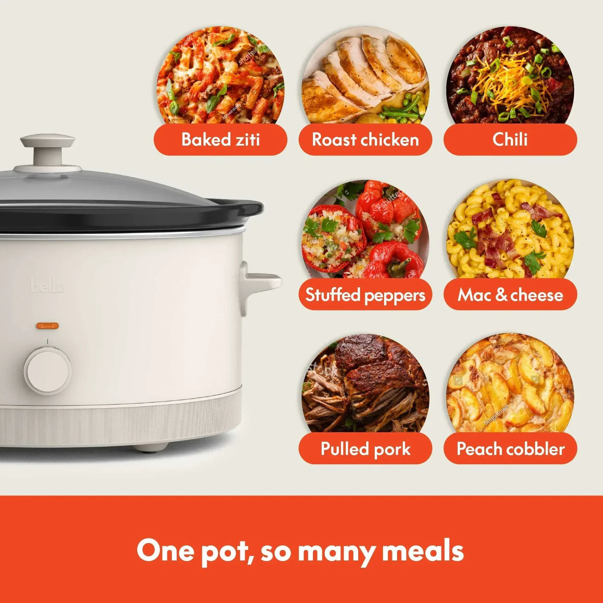 bella 6 Qt Manual Slow Cooker with 3 Temperature Settings, Ceramic Nonstick Coating, Dishwasher Safe Stoneware Pot & Tempered Glass Lid, Oatmilk - Image 5