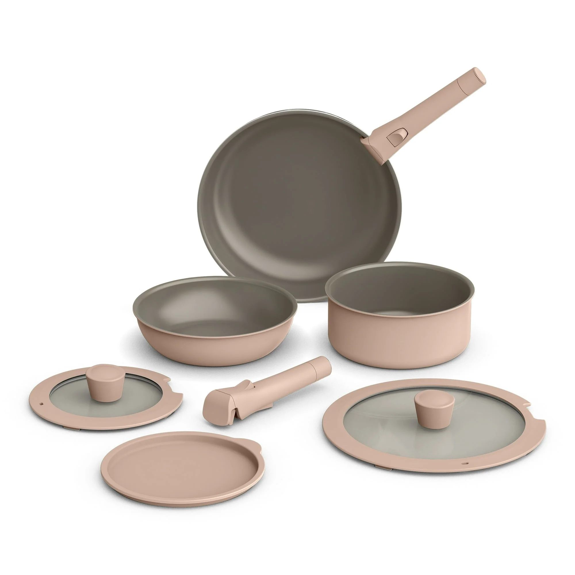 bella 8-Piece Piece Ceramic Nonstick Cookware Set with Removable Handles, Oatmilk - Image 6