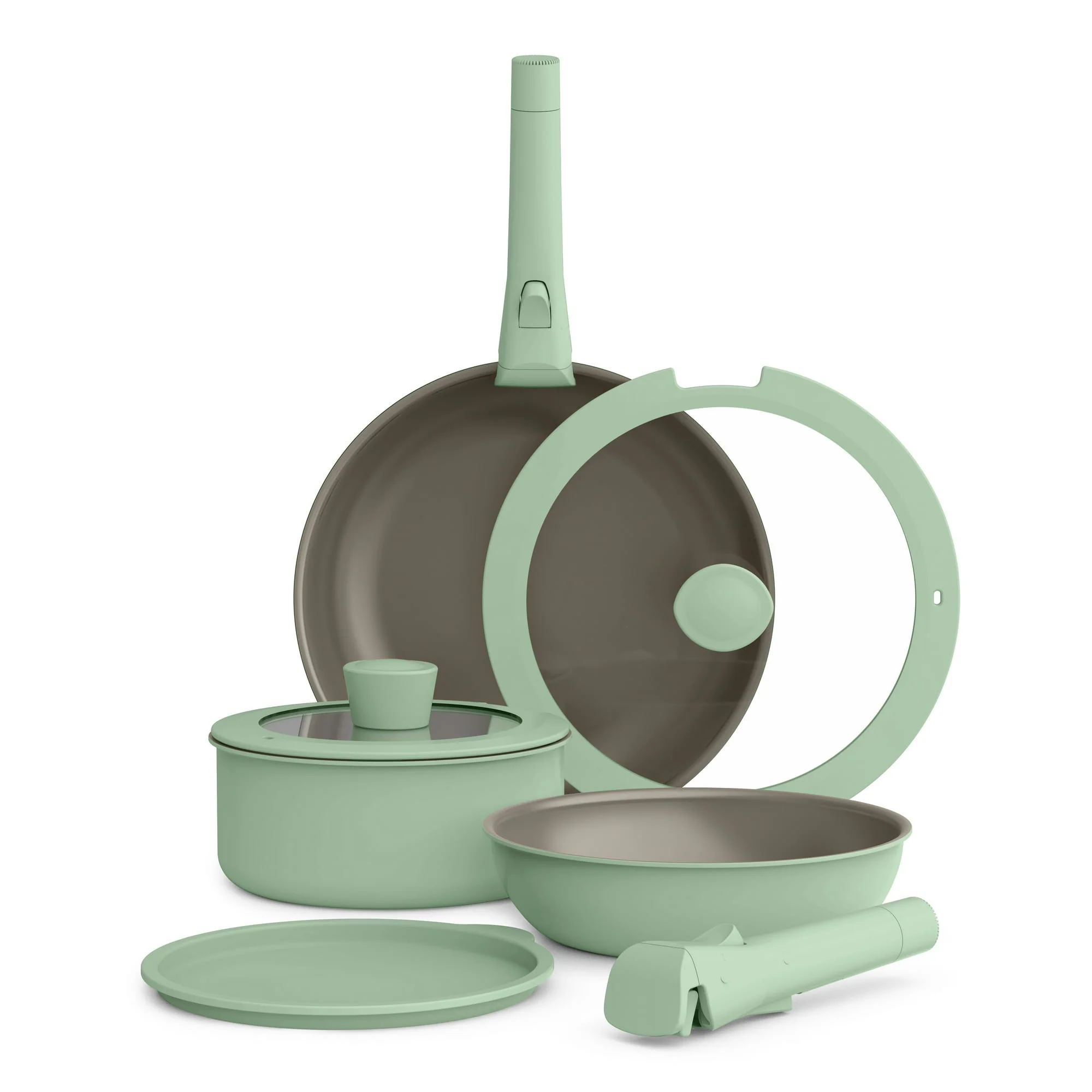 bella 8-Piece Piece Ceramic Nonstick Cookware Set with Removable Handles, Oatmilk - Image 7