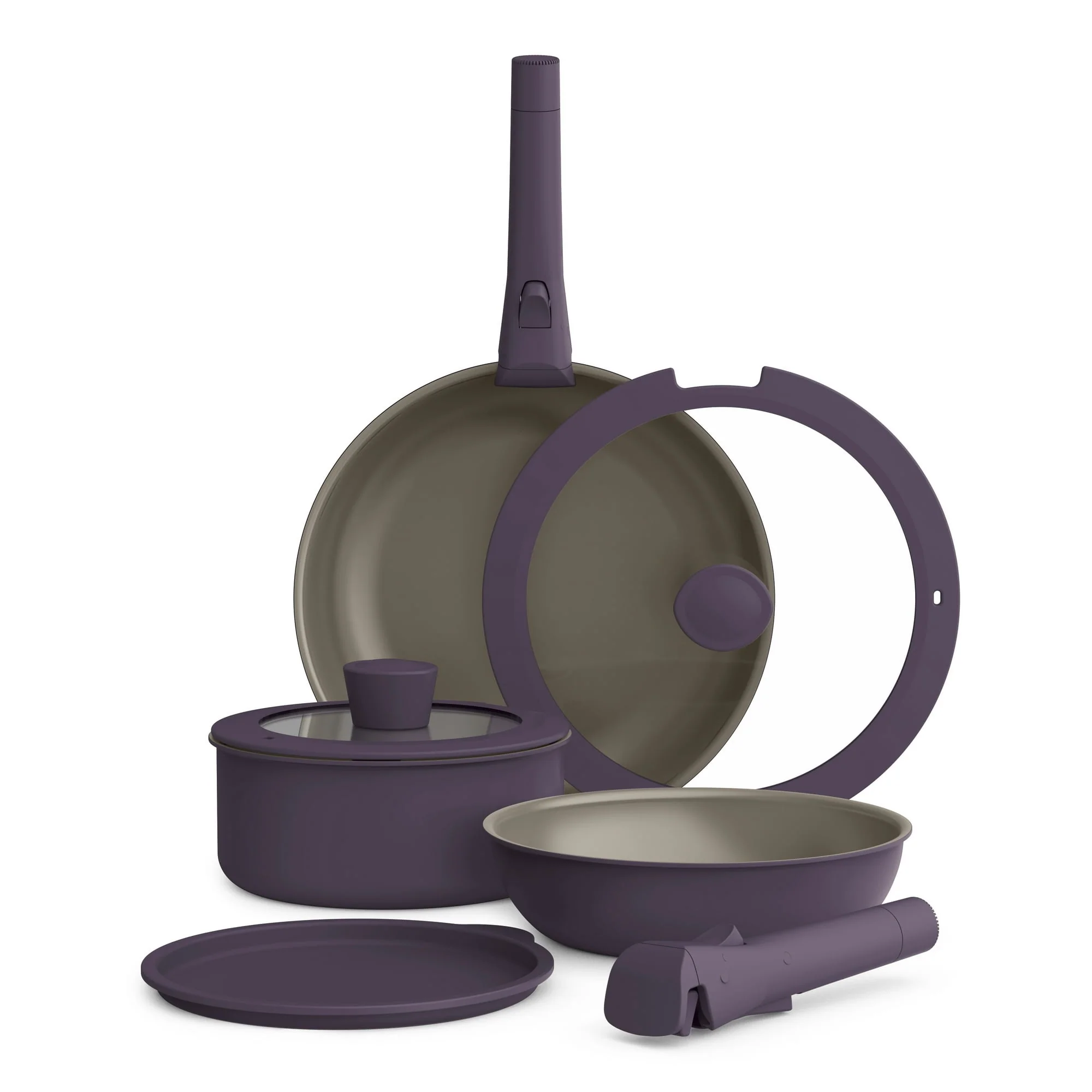 bella 8-Piece Piece Ceramic Nonstick Cookware Set with Removable Handles, Oatmilk - Image 8