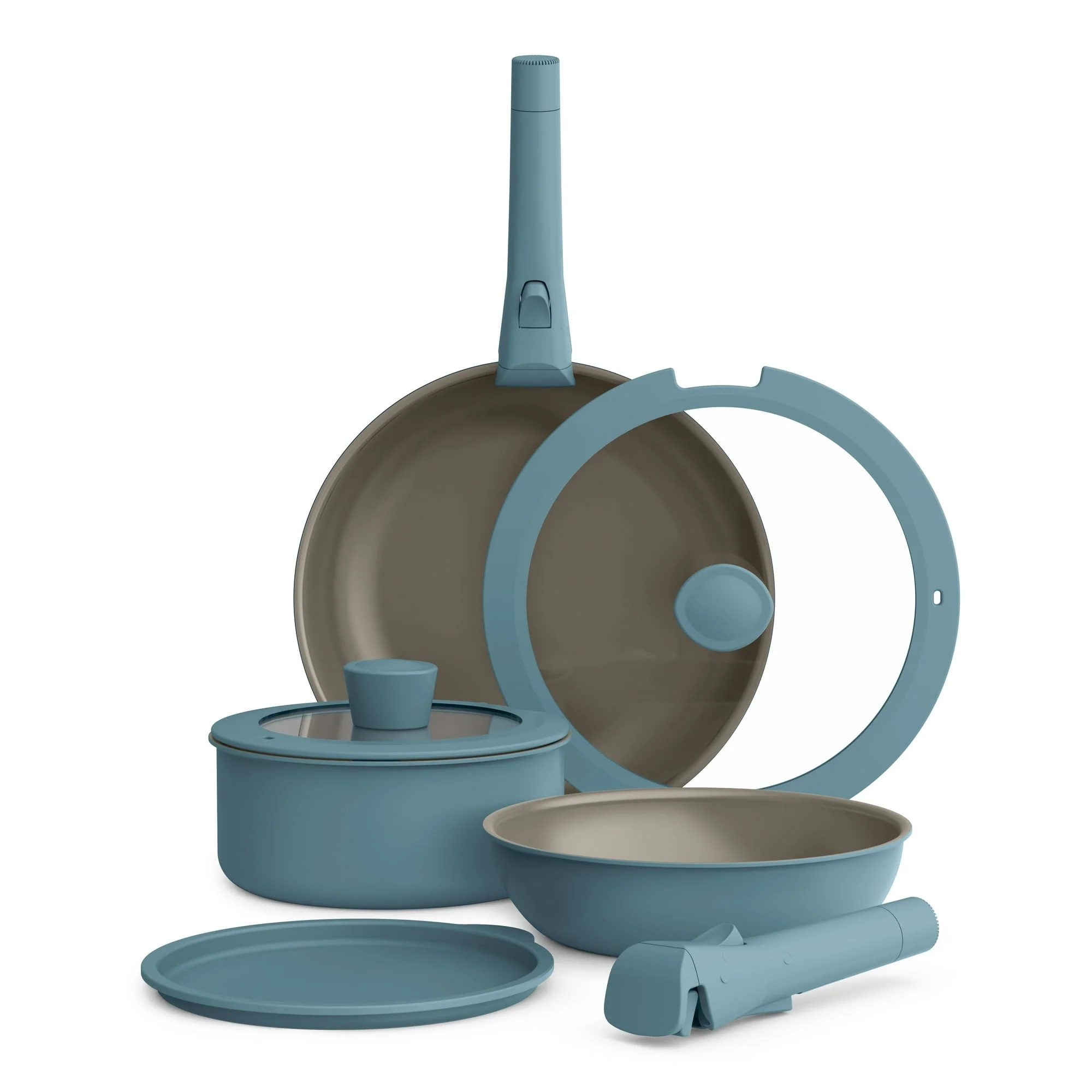 bella 8-Piece Piece Ceramic Nonstick Cookware Set with Removable Handles, Oatmilk - Image 9