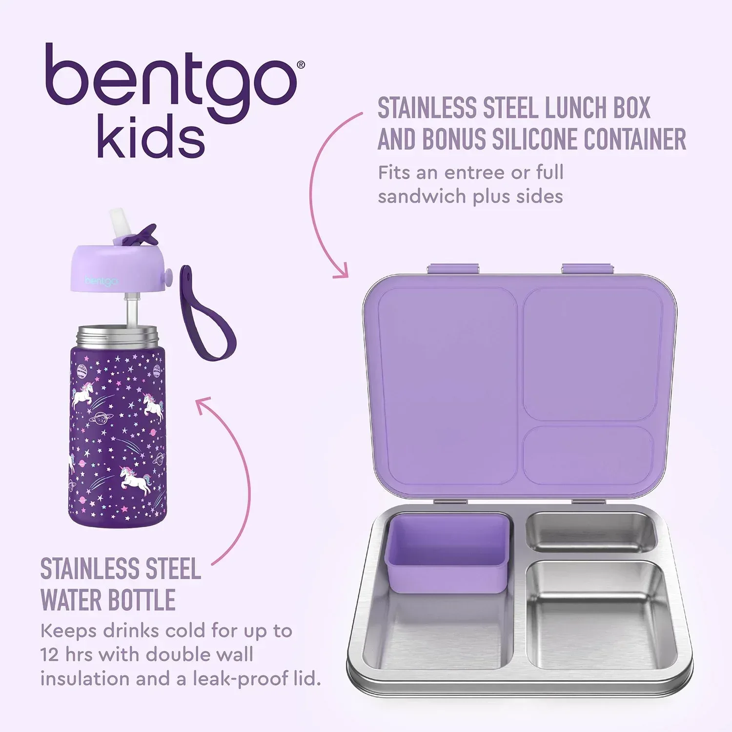 Bentgo Kids 2-Pack Stainless Steel Lunch Box & Water Bottle Set - Image 19