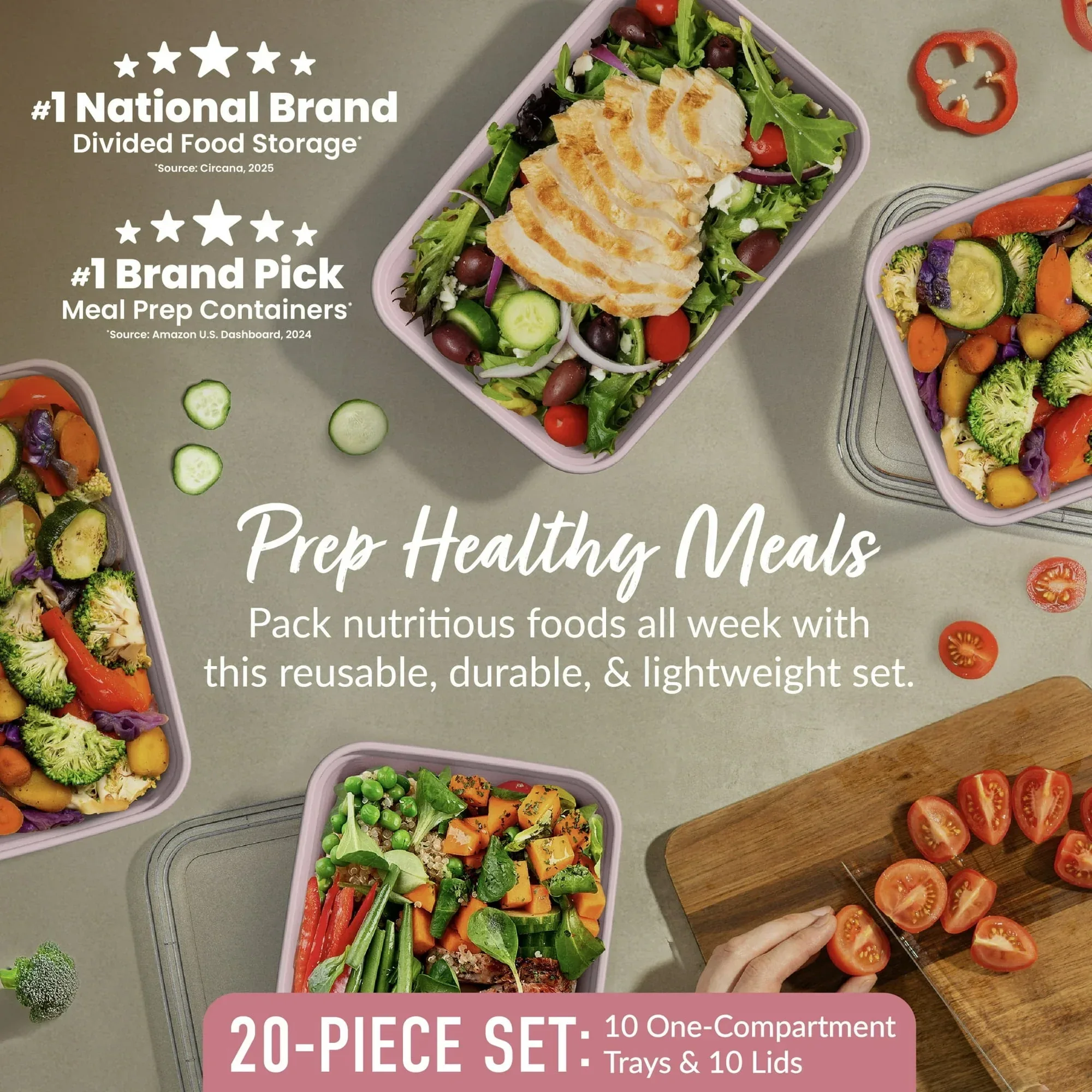 Bentgo Prep - 20-Piece 1-Compartment Reusable Meal Prep Containers with Lids, PFAS & BPA Free Materials, Durable, Microwave, Freezer, & Dishwasher Safe To Go Food Storage - Image 2