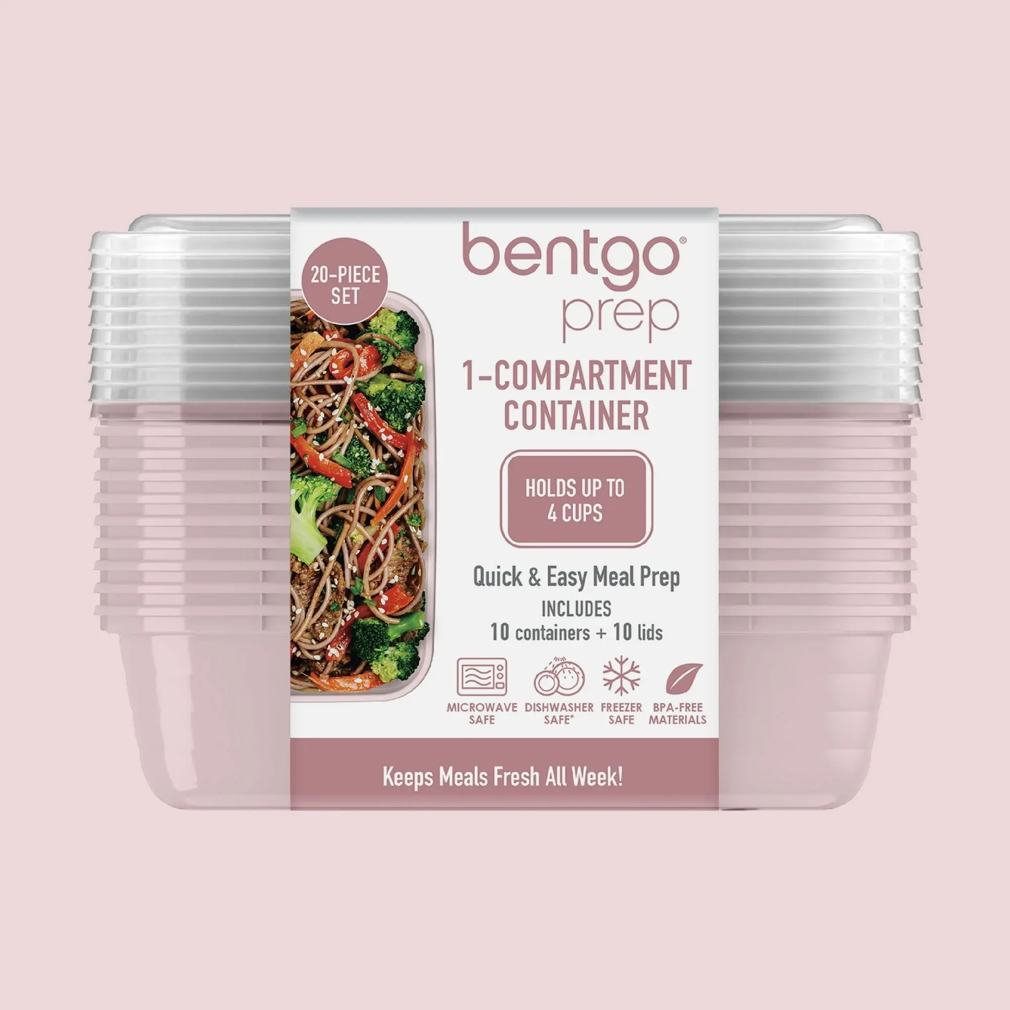 Bentgo Prep - 20-Piece 1-Compartment Reusable Meal Prep Containers with Lids, PFAS & BPA Free Materials, Durable, Microwave, Freezer, & Dishwasher Safe To Go Food Storage - Image 8