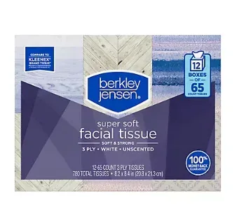 Berkley Jensen 3 Ply Facial Tissue, 65 ct./12 pk.