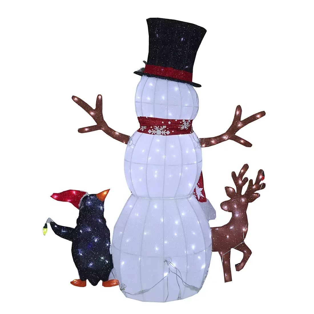 Berkley Jensen 47.5'' Pre-Lit White Fabric Snowman with Friends - Image 2